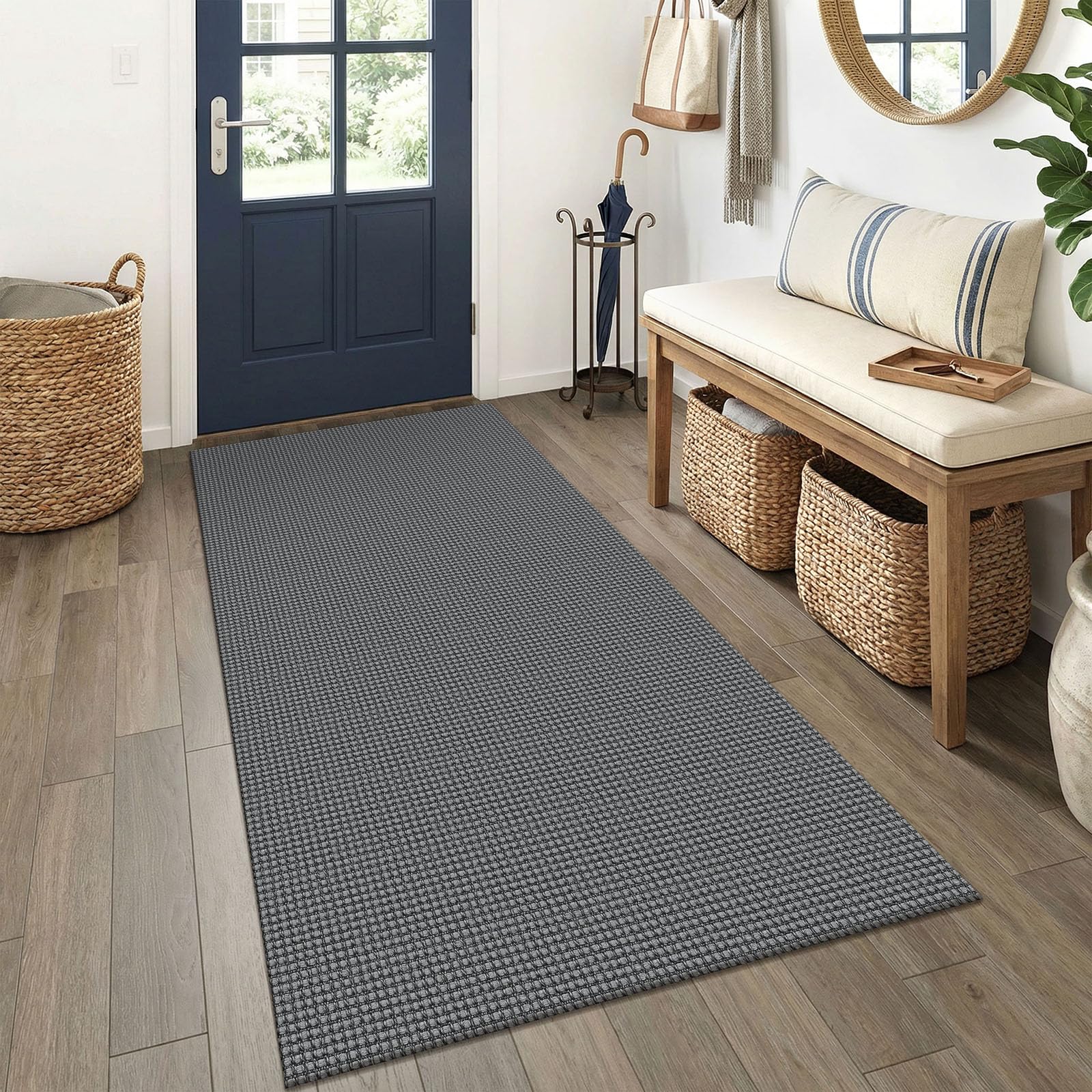EARTHALL Woven Runner Rug 2x5 Ft Washable Runners for Hallways Cotton Non Slip Rubber Backed Kitchen Runner Braided Indoor Floor Carpet for Entryway, Hallway, Kitchen, Bedroom, Orange/Tan/Brown