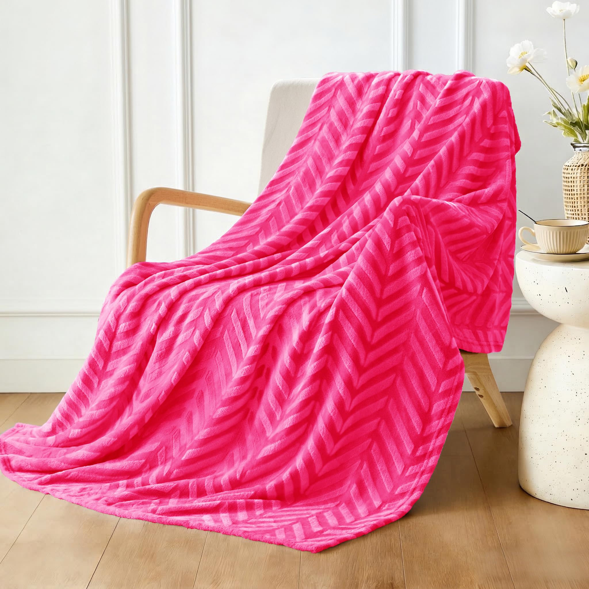 Whale Flotilla Flannel Fleece Throw Blanket for Couch Sofa Bed, Lightweight Breathable Soft Throws Plush Fluffy Chevron Design Decorative Blankets for All Season, 50x60 Inch, Coral