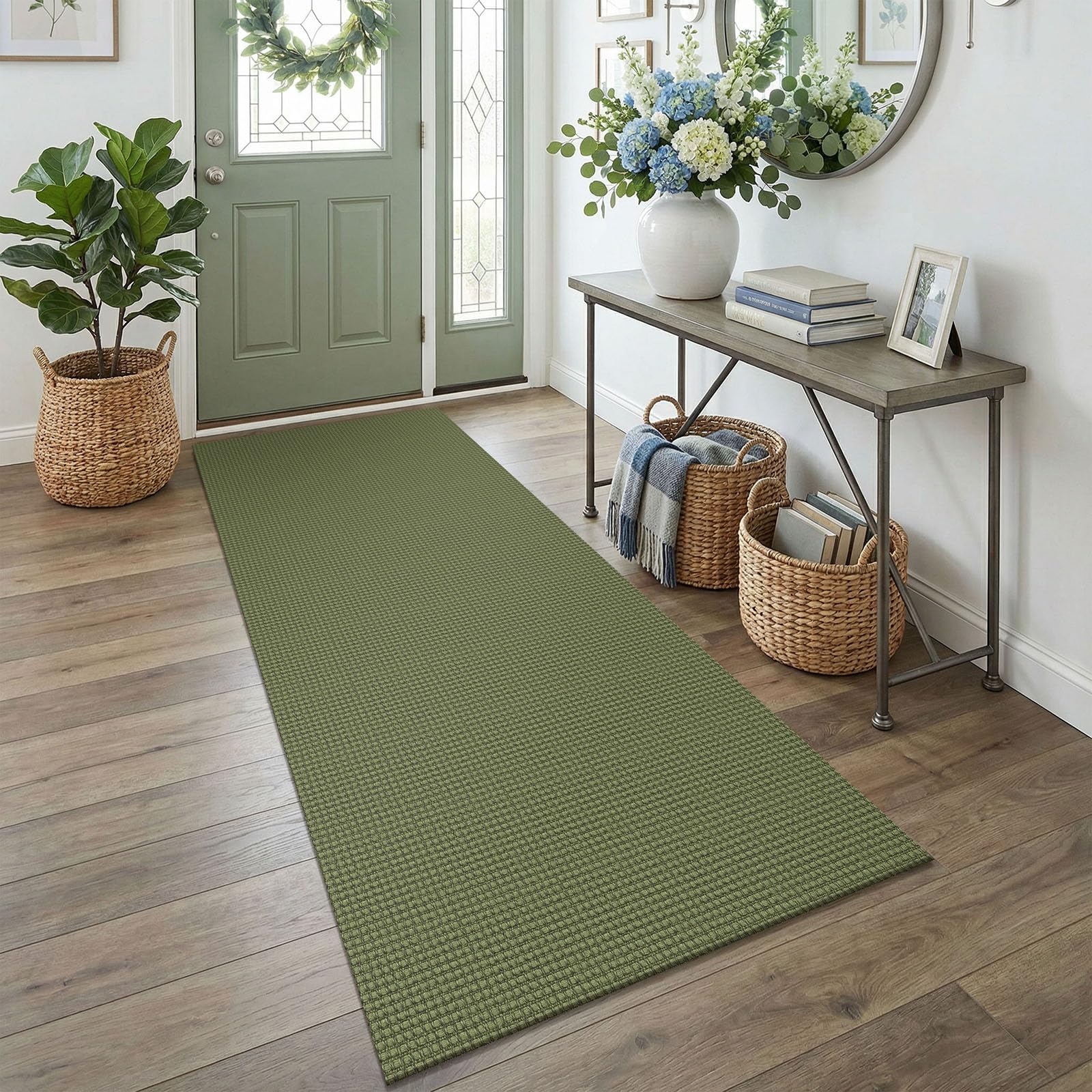 EARTHALL Woven Runner Rug 2x5 Ft Washable Runners for Hallways Cotton Non Slip Rubber Backed Kitchen Runner Braided Indoor Floor Carpet for Entryway, Hallway, Kitchen, Bedroom, Orange/Tan/Brown