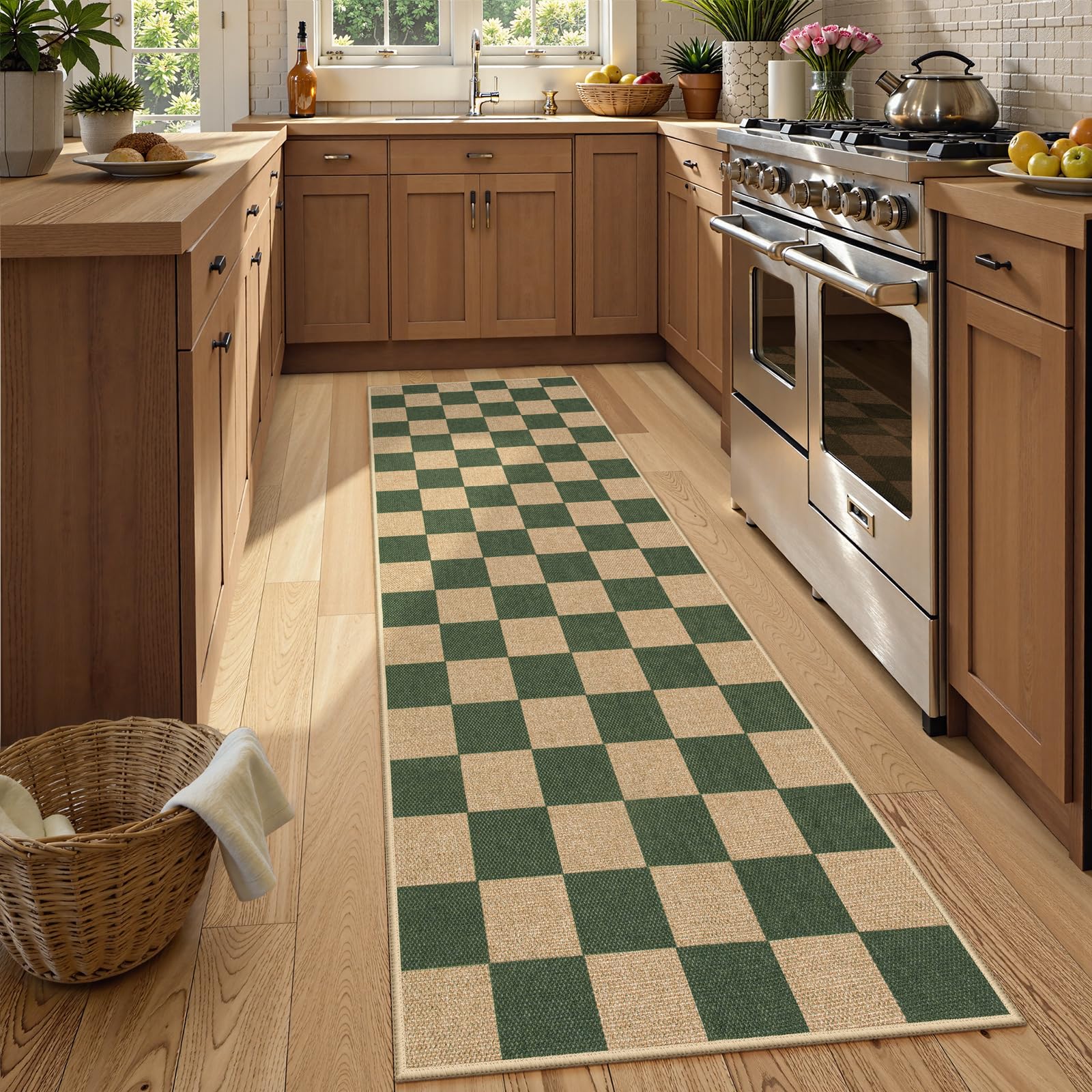 Lahome Colette Checkered Easy Jute Runner Rug, 2x8 Hallway Kitchen Runner Rug Non Slip Washable Outdoor Carpet for Entryway Indoor, Checkerboard Black Indoor Outdoor Carpet for Hallway 8ft Entry