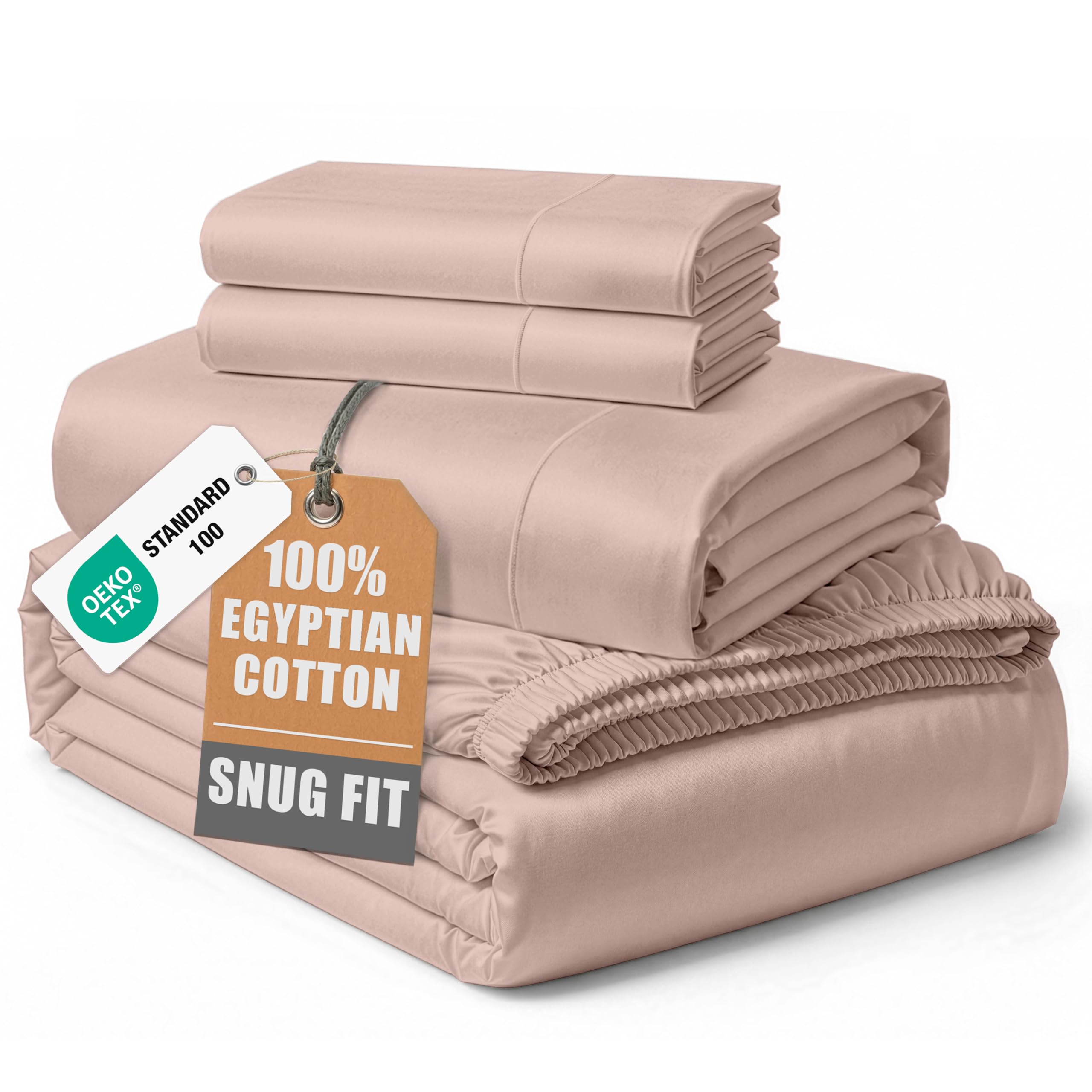 100% Egyptian Cotton Sheets Queen Size - Naturally Cooling & Breathable 4 Piece Silky Sateen Weave Queen Sheet Set, Ultra-Soft & Durable Hotel Luxury Sheets with 15" Snug Fit Deep Pockets - White