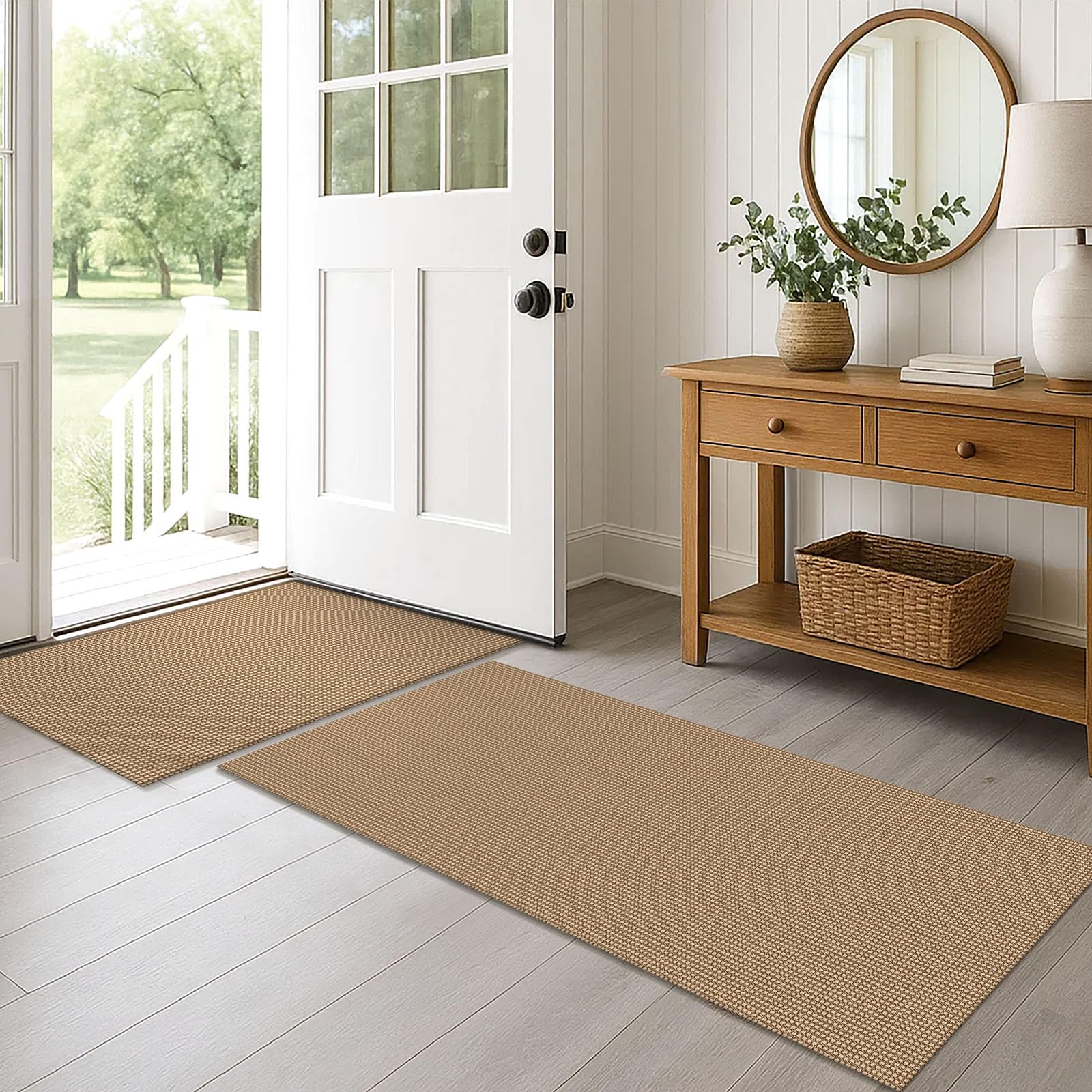 EARTHALL Woven Runner Rug 2x5 Ft Washable Runners for Hallways Cotton Non Slip Rubber Backed Kitchen Runner Braided Indoor Floor Carpet for Entryway, Hallway, Kitchen, Bedroom, Orange/Tan/Brown