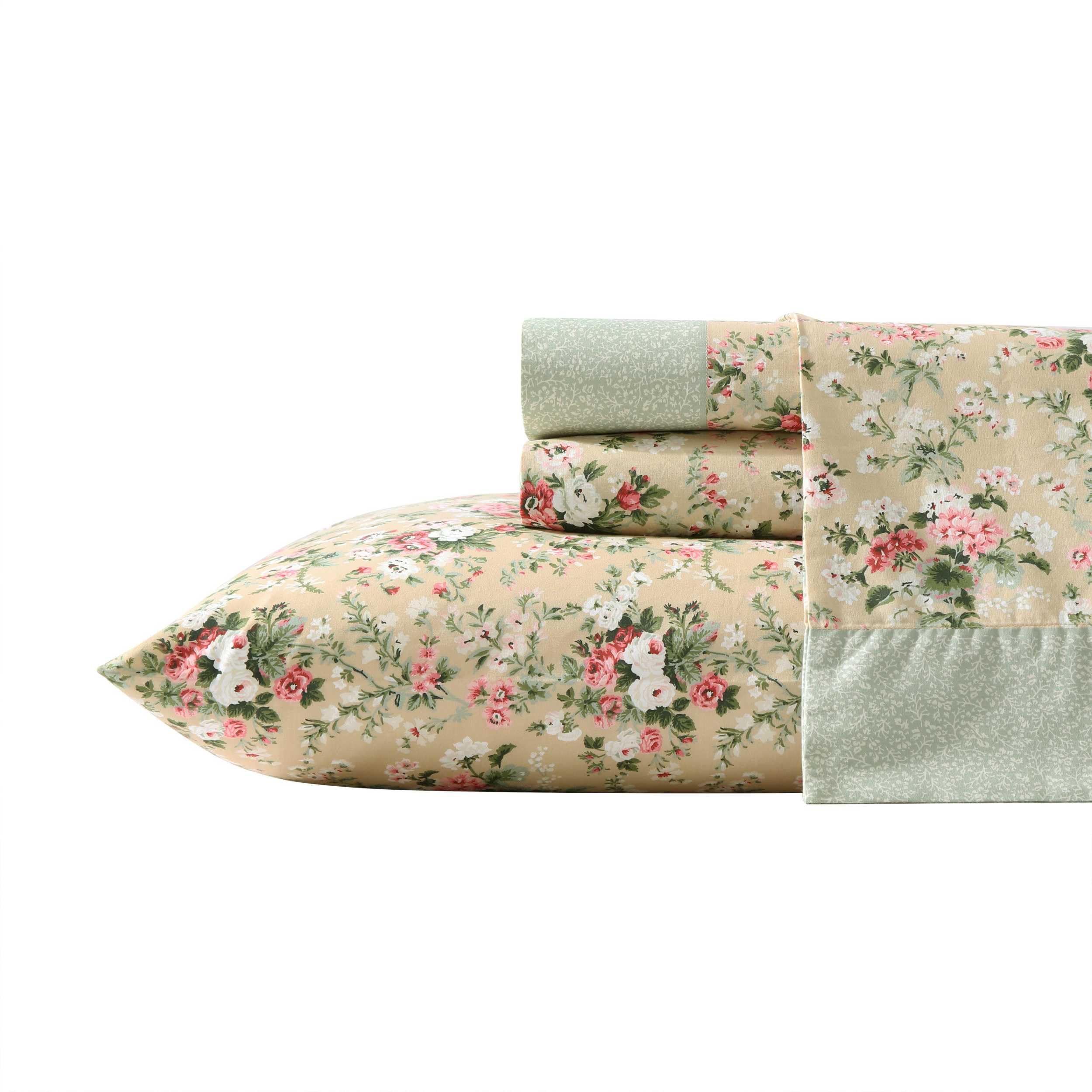 Laura Ashley - Queen Sheet Set, Crisp & Cool Sheets w/a Naturally Smooth Cotton Percale Feel, Deep Pocket, Bed Sheets with Matching Pillowcases & Fitted Sheet (Francesca Blue)