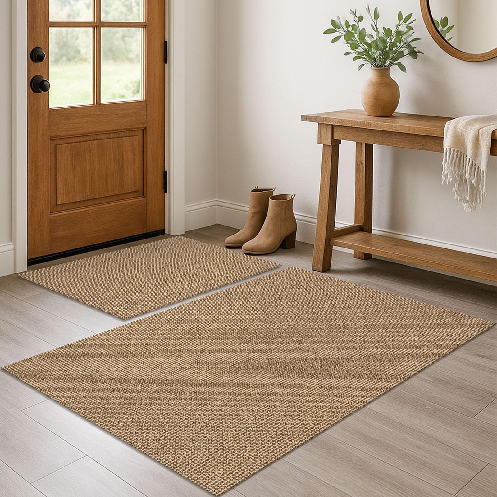 EARTHALL Woven Runner Rug 2x5 Ft Washable Runners for Hallways Cotton Non Slip Rubber Backed Kitchen Runner Braided Indoor Floor Carpet for Entryway, Hallway, Kitchen, Bedroom, Orange/Tan/Brown