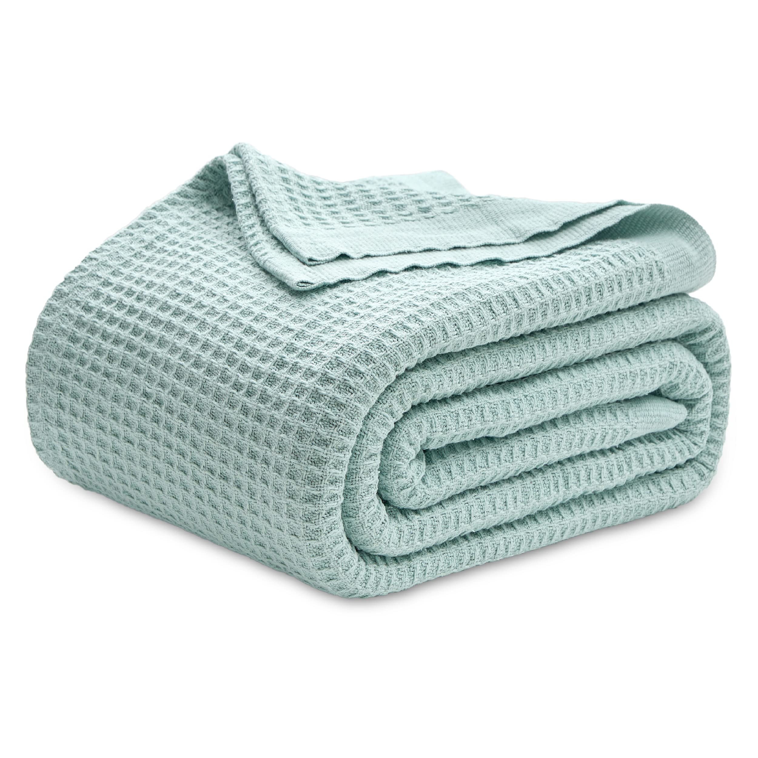 Bedsure Gentlesoft 100% Cotton Blanket Twin XL Size for College Dorm - Cooling Breathable and Soft for Summer, Waffle Weave Twin Blanket for Bed, Dorm Room Essentials, White, 66x90 inches