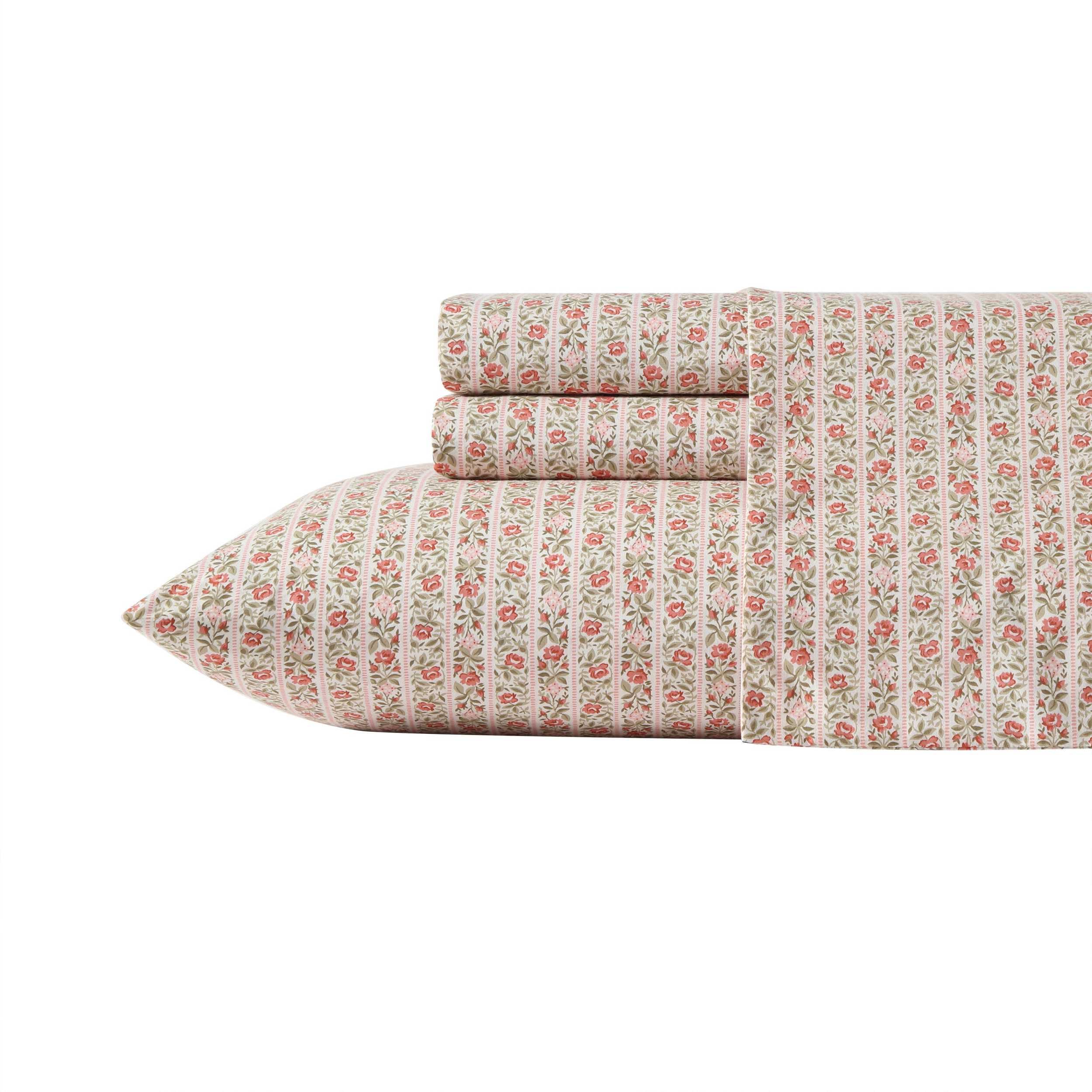 Laura Ashley - Queen Sheet Set, Crisp & Cool Sheets w/a Naturally Smooth Cotton Percale Feel, Deep Pocket, Bed Sheets with Matching Pillowcases & Fitted Sheet (Francesca Blue)