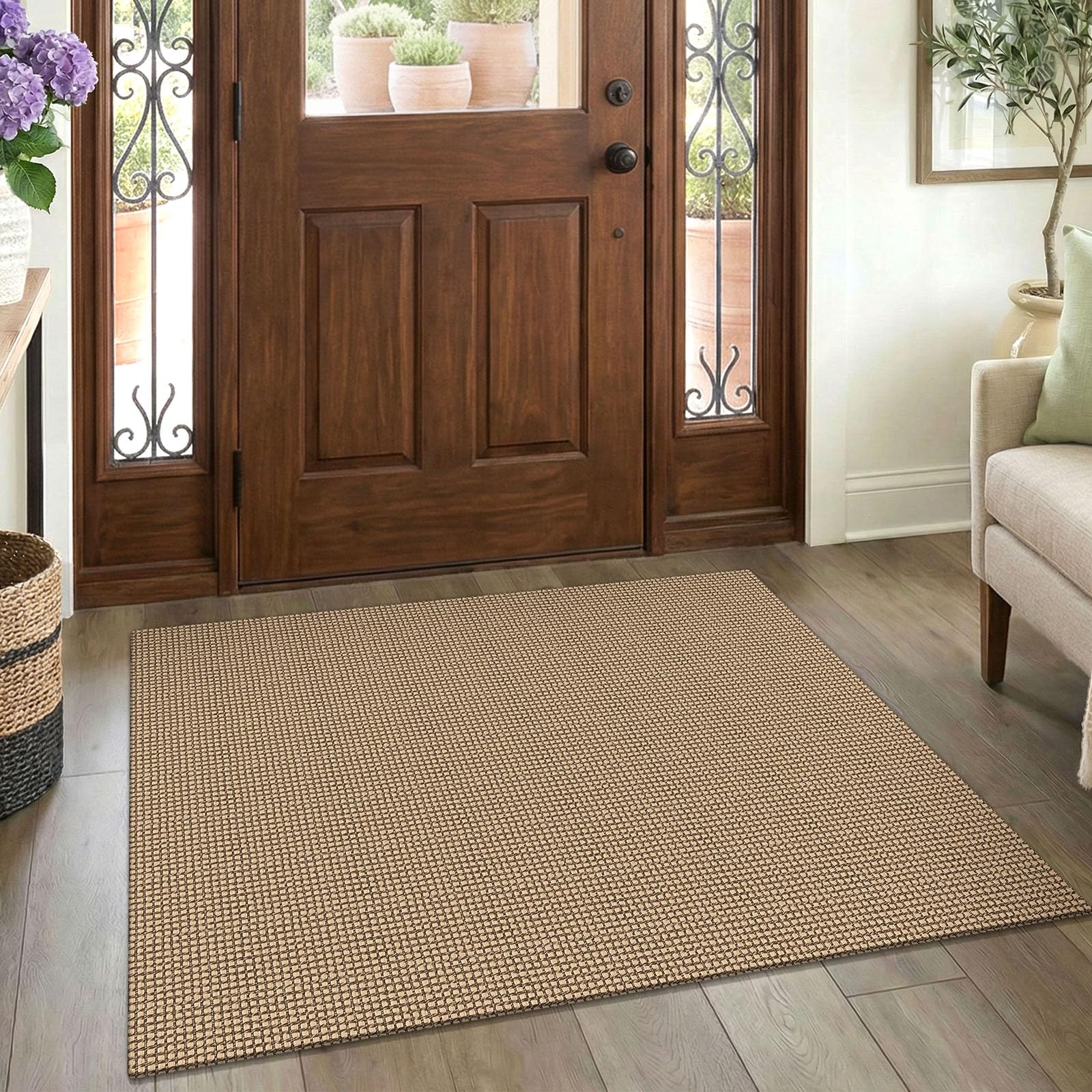 EARTHALL Woven Runner Rug 2x5 Ft Washable Runners for Hallways Cotton Non Slip Rubber Backed Kitchen Runner Braided Indoor Floor Carpet for Entryway, Hallway, Kitchen, Bedroom, Orange/Tan/Brown