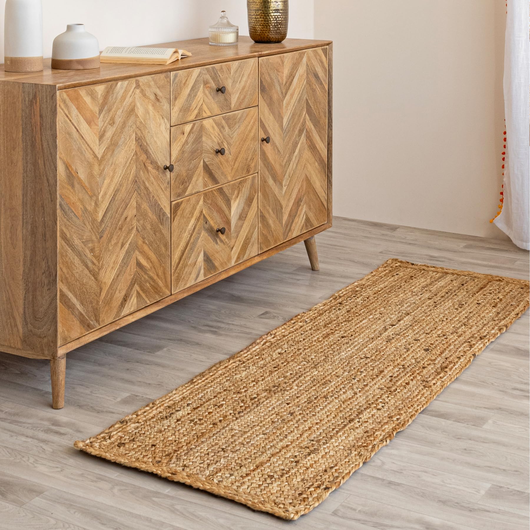 HOMEMONDE Handcrafted Woven Jute Runner Rug 2x8 ft - Rustic Natural Braided Area Rug - Farmhouse Indoor Eco Friendly Floor Rug for Kitchen, Hallway, Living Room, Bedroom
