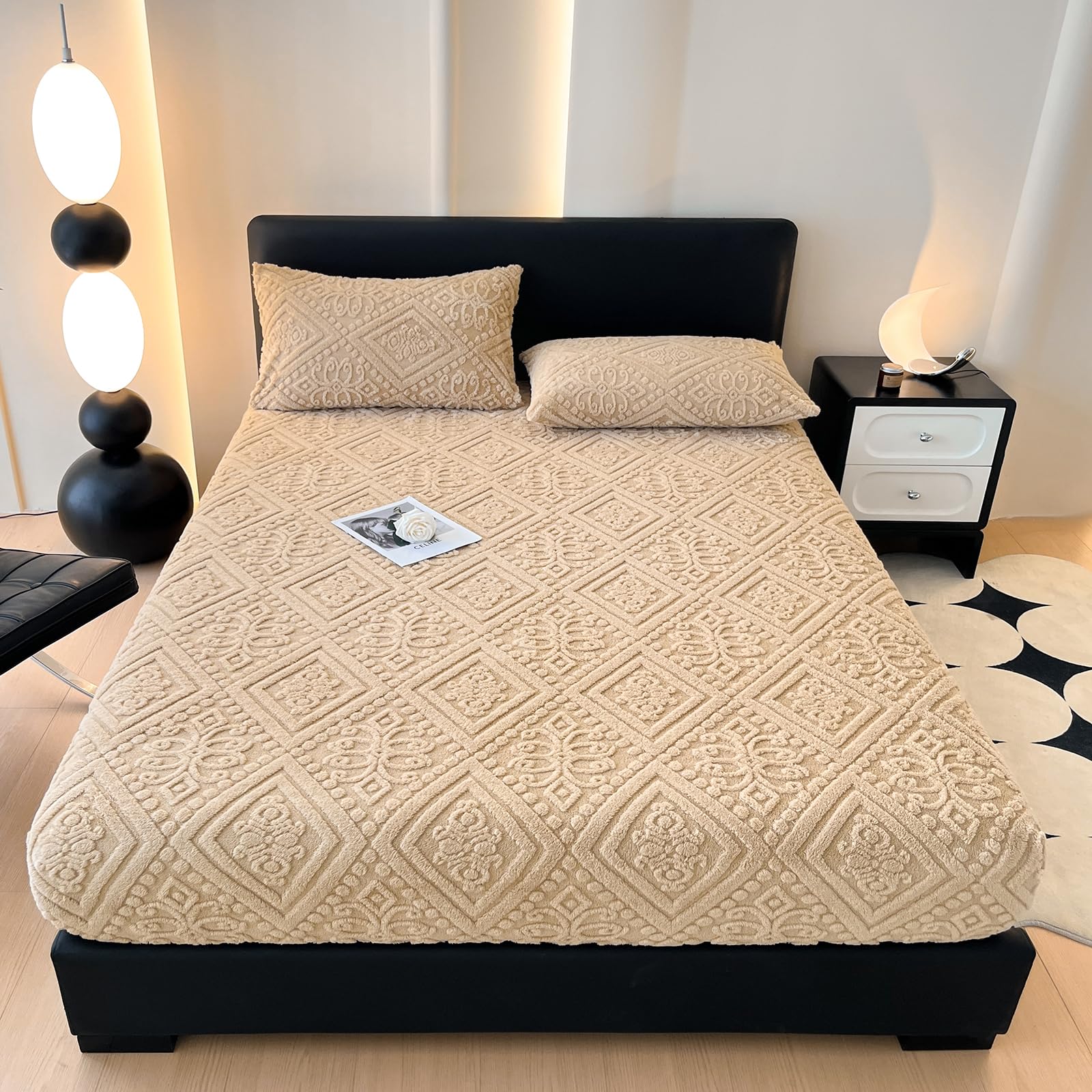 ZIQINPSQ Full Size Flannel Fitted Sheet - 1 Piece Winter Warm Deep Pocket (15") Bed Sheet, Shrink & Fade Resistant, Hotel Quality, Light Coral