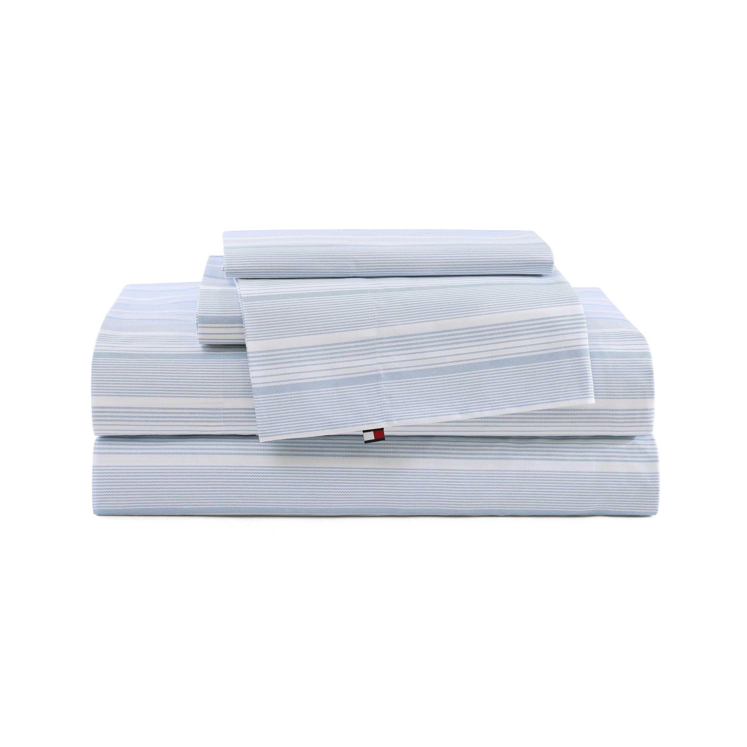 Tommy Hilfiger - Queen Bed Sheets, Crisp & Cool Cotton Percale Bedding with Matching Pillowcases, Lightweight Bed Set, Oeko-Tex Certified (Effortless Stripe Beige)