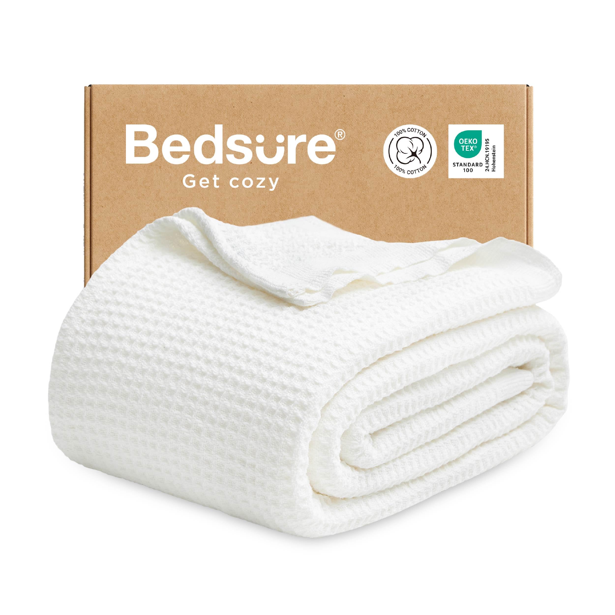 Bedsure Gentlesoft 100% Cotton Blanket Twin XL Size for College Dorm - Cooling Breathable and Soft for Summer, Waffle Weave Twin Blanket for Bed, Dorm Room Essentials, White, 66x90 inches