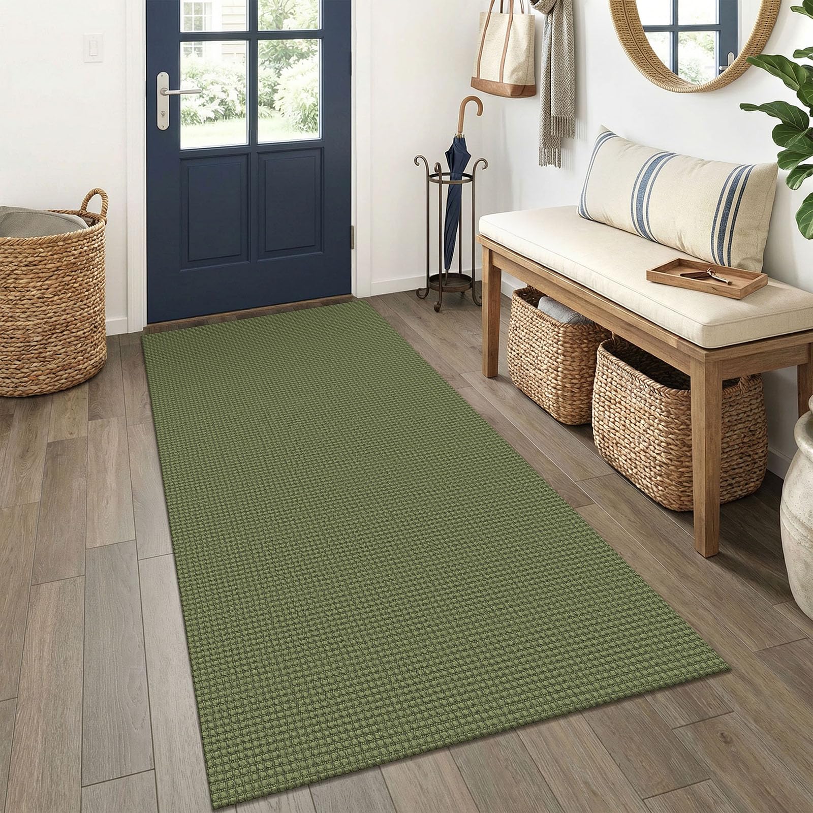 EARTHALL Woven Runner Rug 2x5 Ft Washable Runners for Hallways Cotton Non Slip Rubber Backed Kitchen Runner Braided Indoor Floor Carpet for Entryway, Hallway, Kitchen, Bedroom, Orange/Tan/Brown