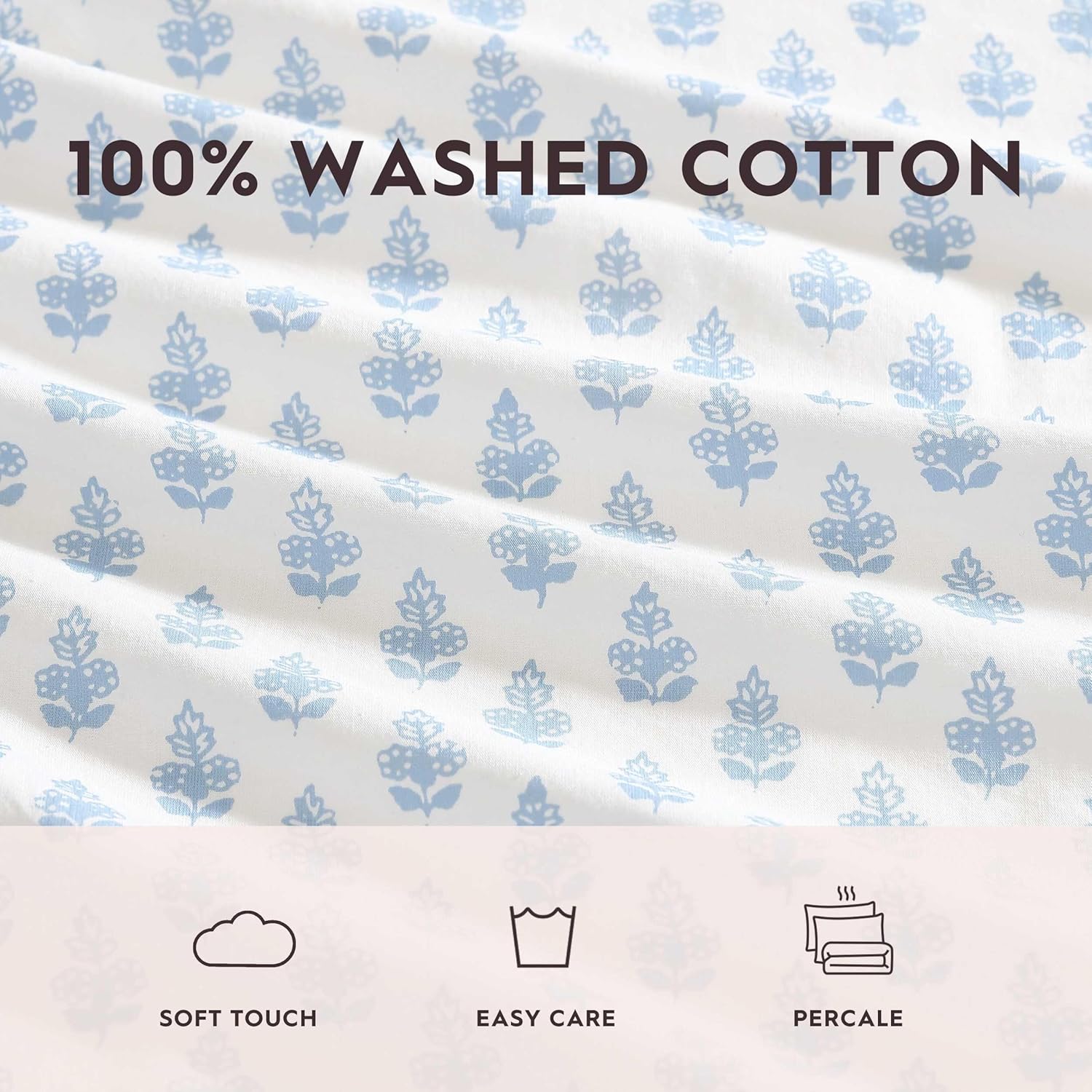 Laura Ashley - Queen Sheet Set, Crisp & Cool Sheets w/a Naturally Smooth Cotton Percale Feel, Deep Pocket, Bed Sheets with Matching Pillowcases & Fitted Sheet (Francesca Blue)