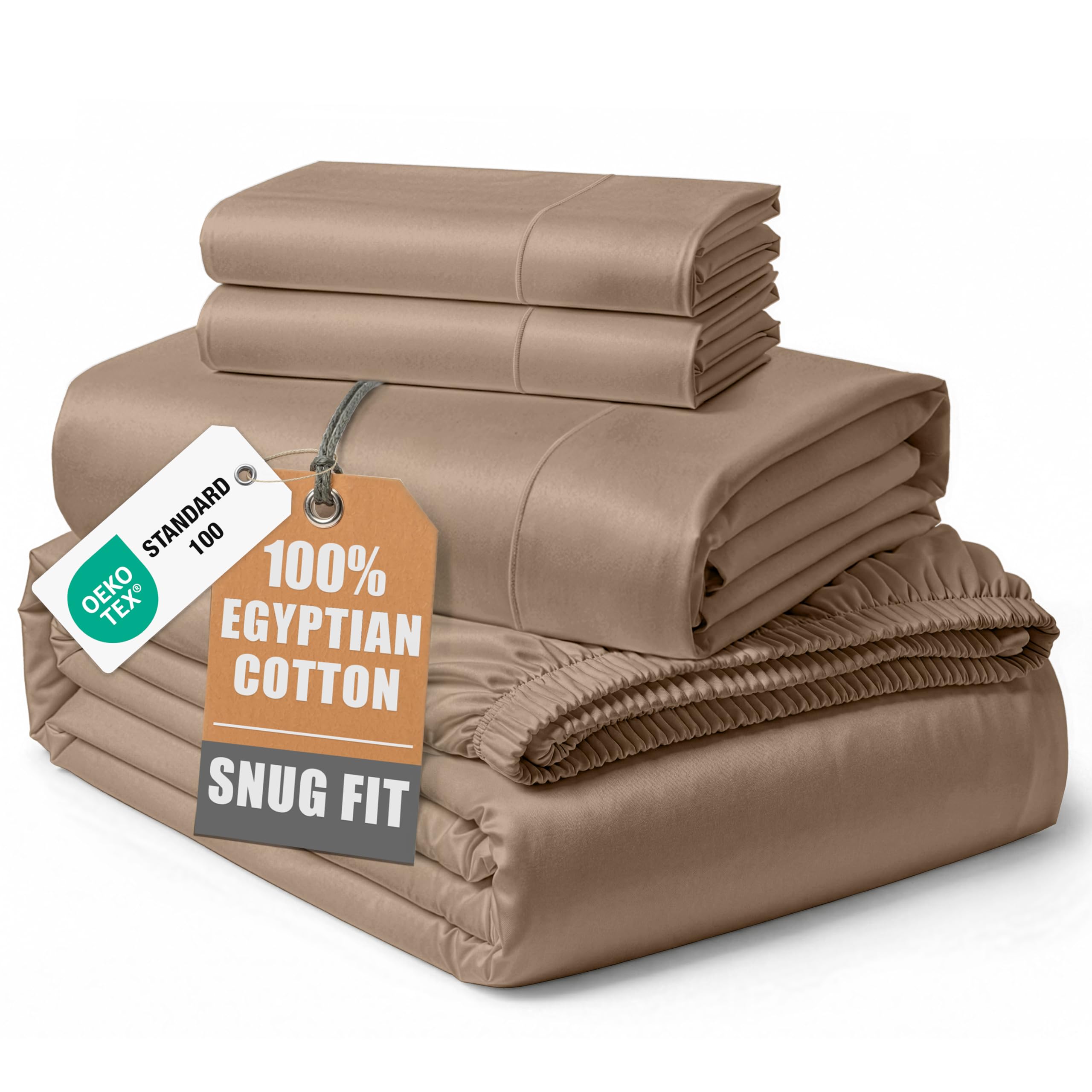 100% Egyptian Cotton Sheets Queen Size - Naturally Cooling & Breathable 4 Piece Silky Sateen Weave Queen Sheet Set, Ultra-Soft & Durable Hotel Luxury Sheets with 15" Snug Fit Deep Pockets - White