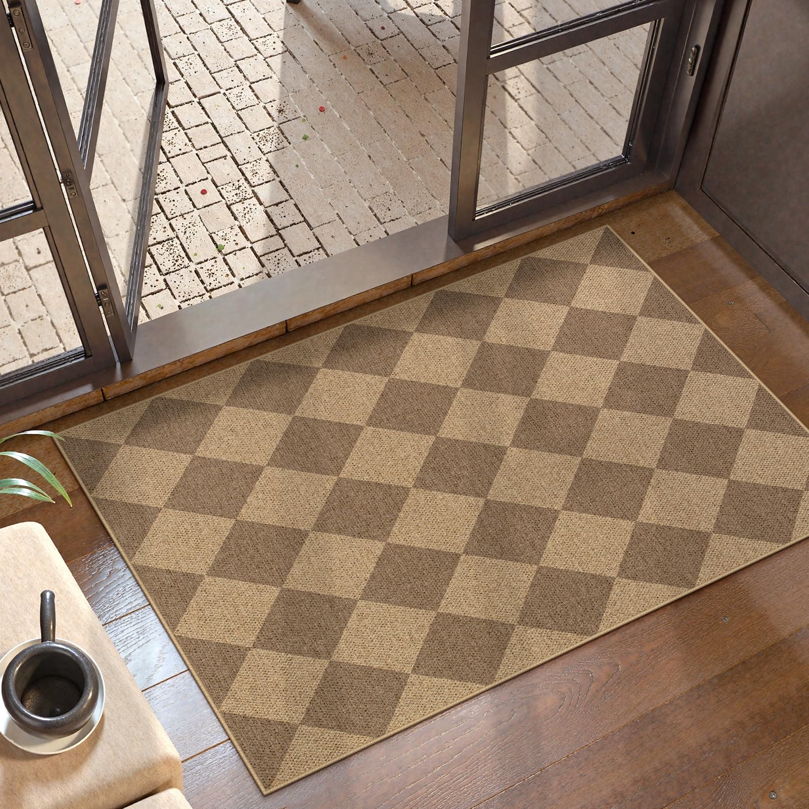 Lahome Colette Checkered Easy Jute Runner Rug, 2x8 Hallway Kitchen Runner Rug Non Slip Washable Outdoor Carpet for Entryway Indoor, Checkerboard Black Indoor Outdoor Carpet for Hallway 8ft Entry