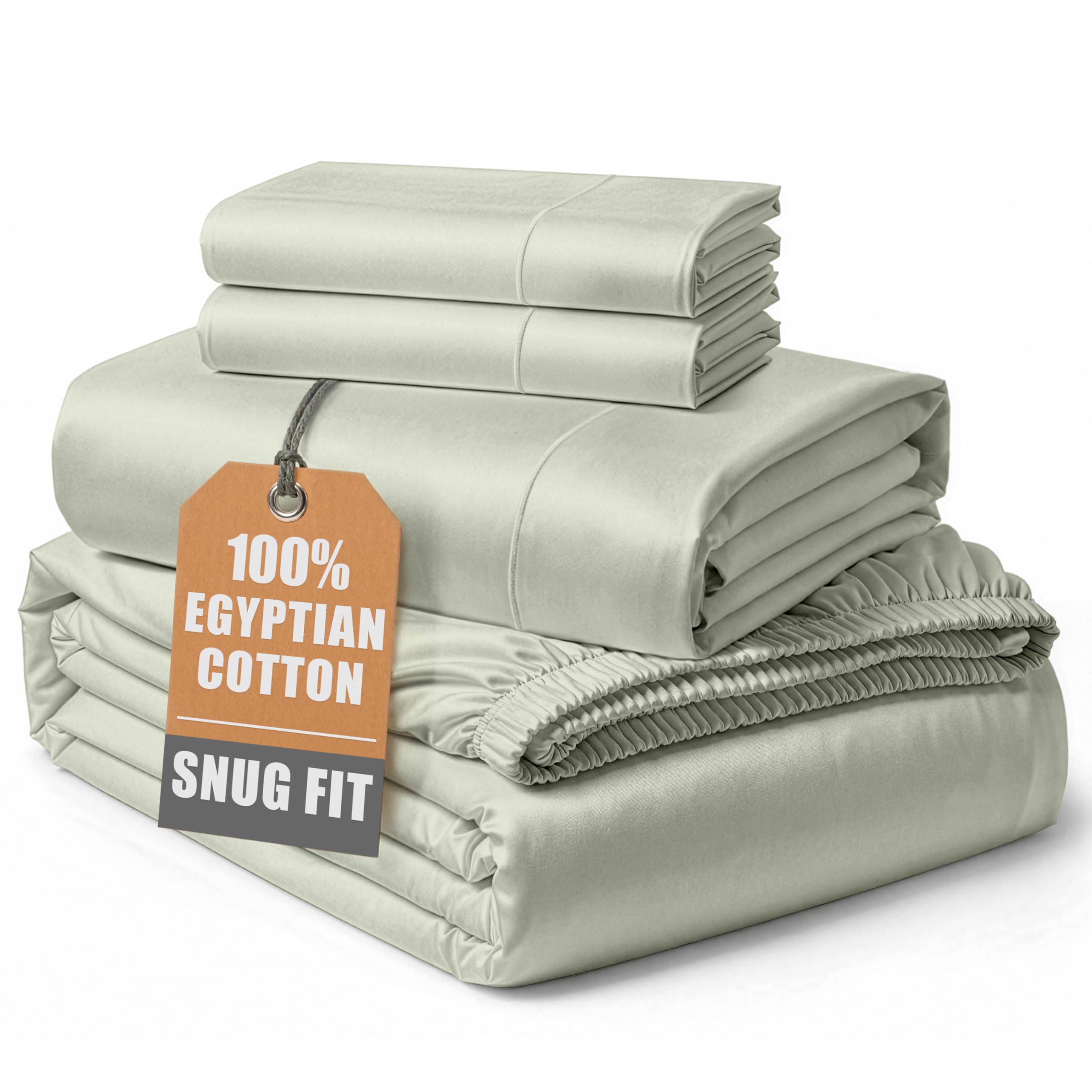 100% Egyptian Cotton Sheets Queen Size - Naturally Cooling & Breathable 4 Piece Silky Sateen Weave Queen Sheet Set, Ultra-Soft & Durable Hotel Luxury Sheets with 15" Snug Fit Deep Pockets - White