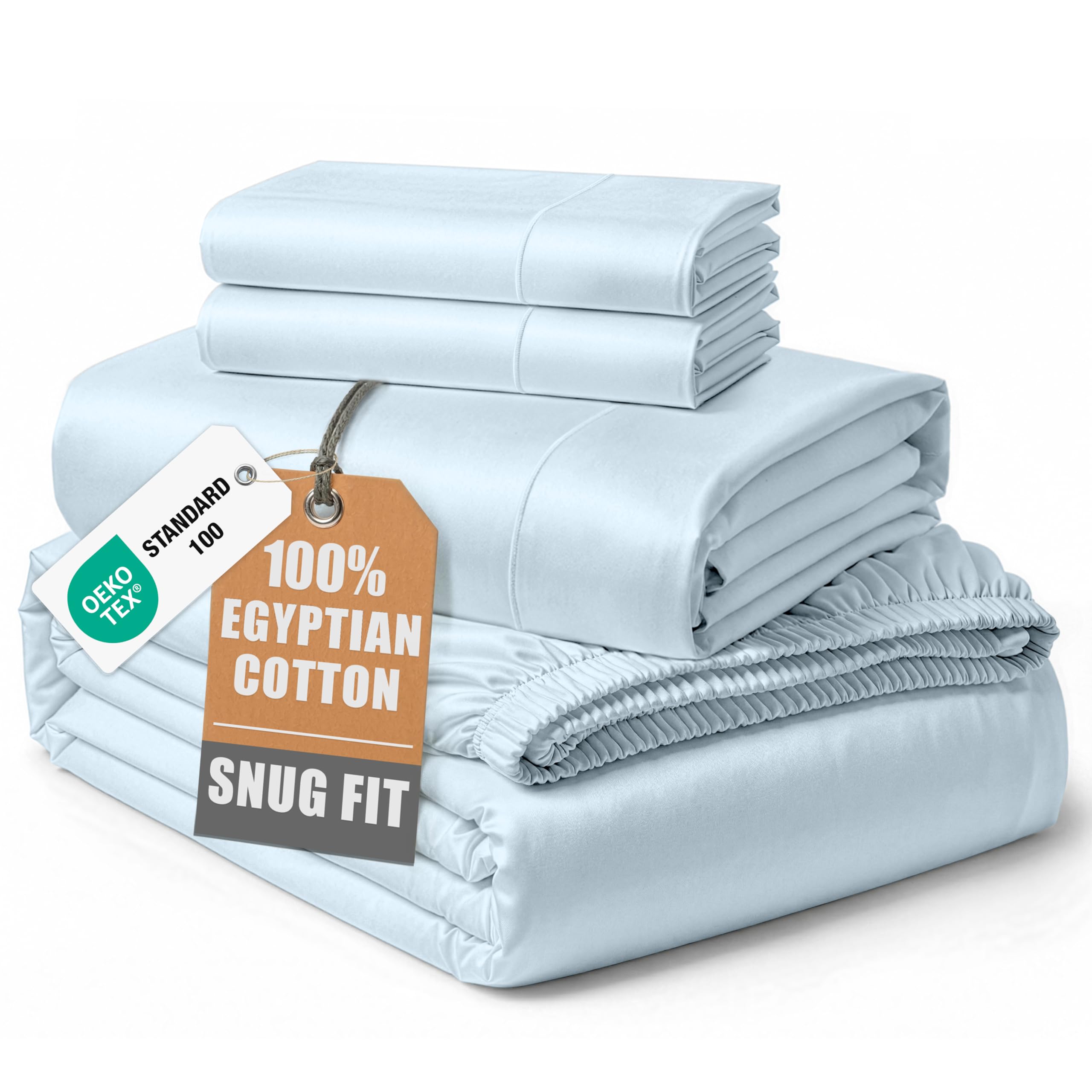 100% Egyptian Cotton Sheets Queen Size - Naturally Cooling & Breathable 4 Piece Silky Sateen Weave Queen Sheet Set, Ultra-Soft & Durable Hotel Luxury Sheets with 15" Snug Fit Deep Pockets - White
