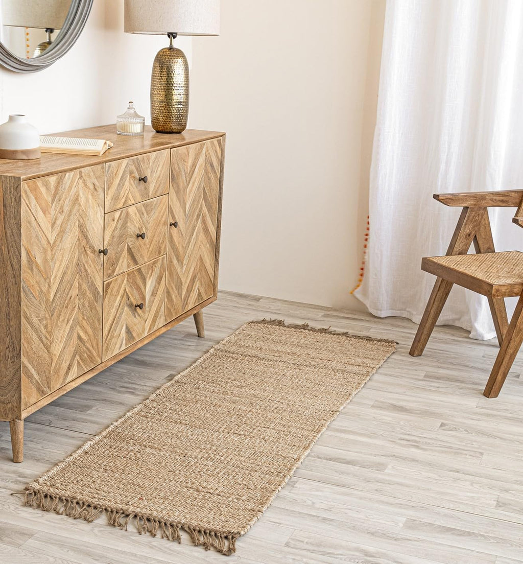 HOMEMONDE Braided Chunky Jute Runner Rug 2'x6' with Tassels - Natural Handwoven Rustic Vintage Farmhouse Style Rug, Ideal for High Traffic Areas - Entryway, Kitchen, Living Room, Bedroom and Hallway