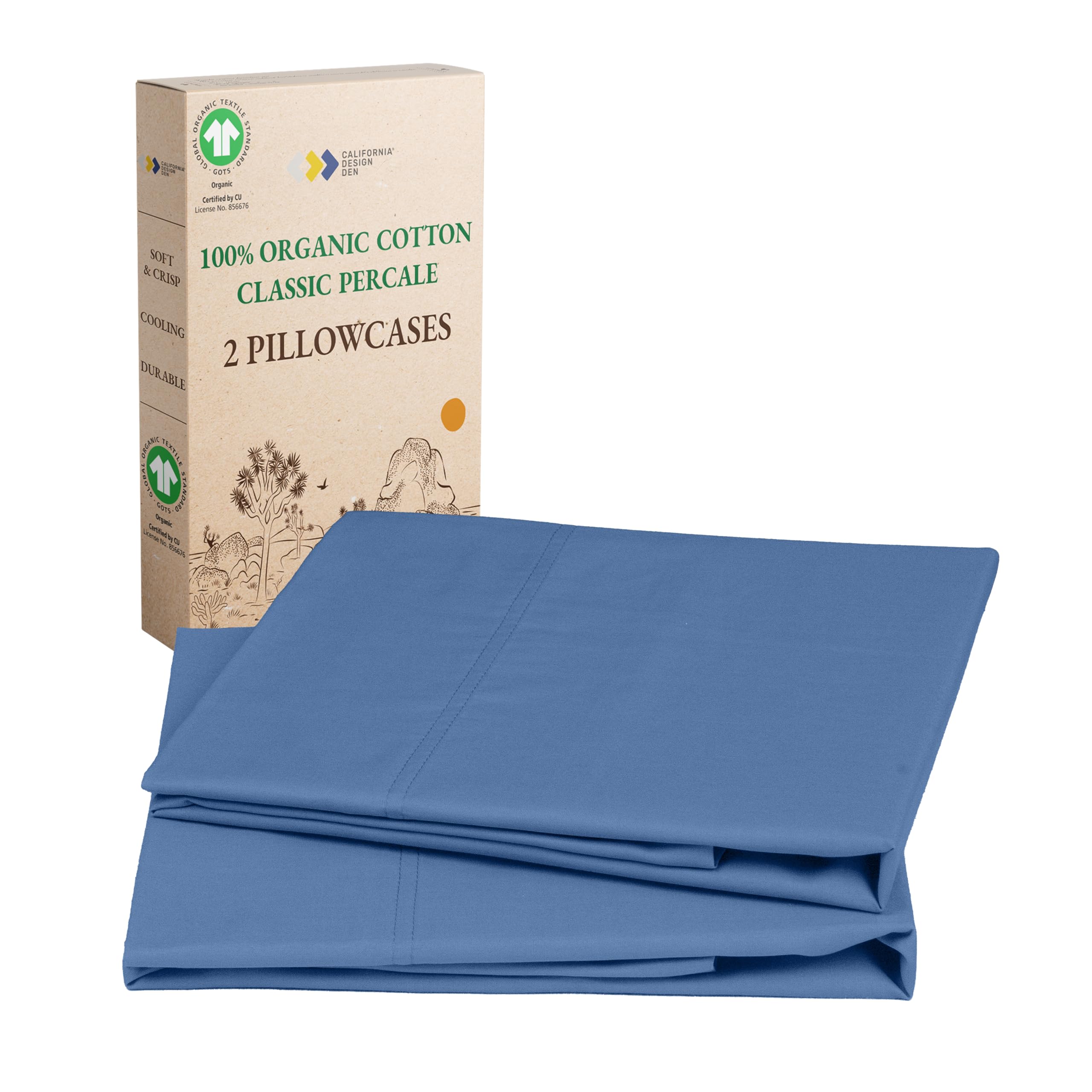 California Design Den 100% Organic Cotton Pillow Cases Queen/Standard Set of 2, Soft & Crisp Percale Weave Cotton Pillowcases (Bright White)