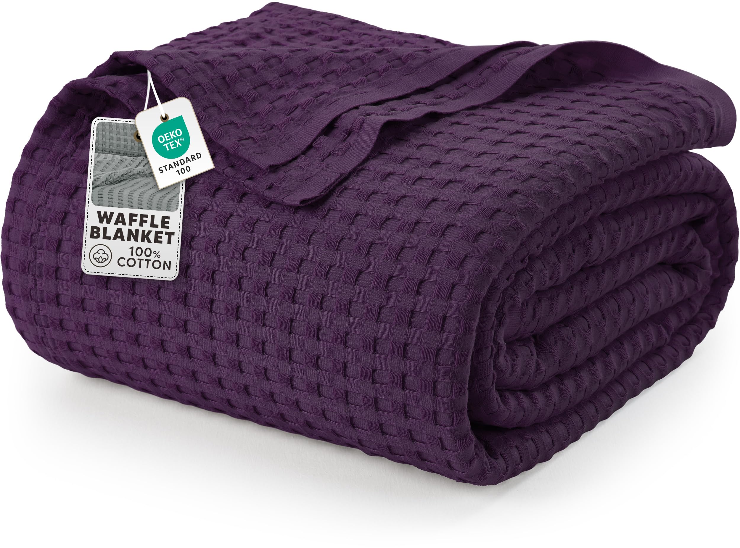 Utopia Bedding 100% Cotton Waffle Weave Blanket Queen Size for Bed - Lightweight, Breathable Summer Blankets Soft and Cozy, Gifts for Women Home Room Decor (White, 90x90 Inch)