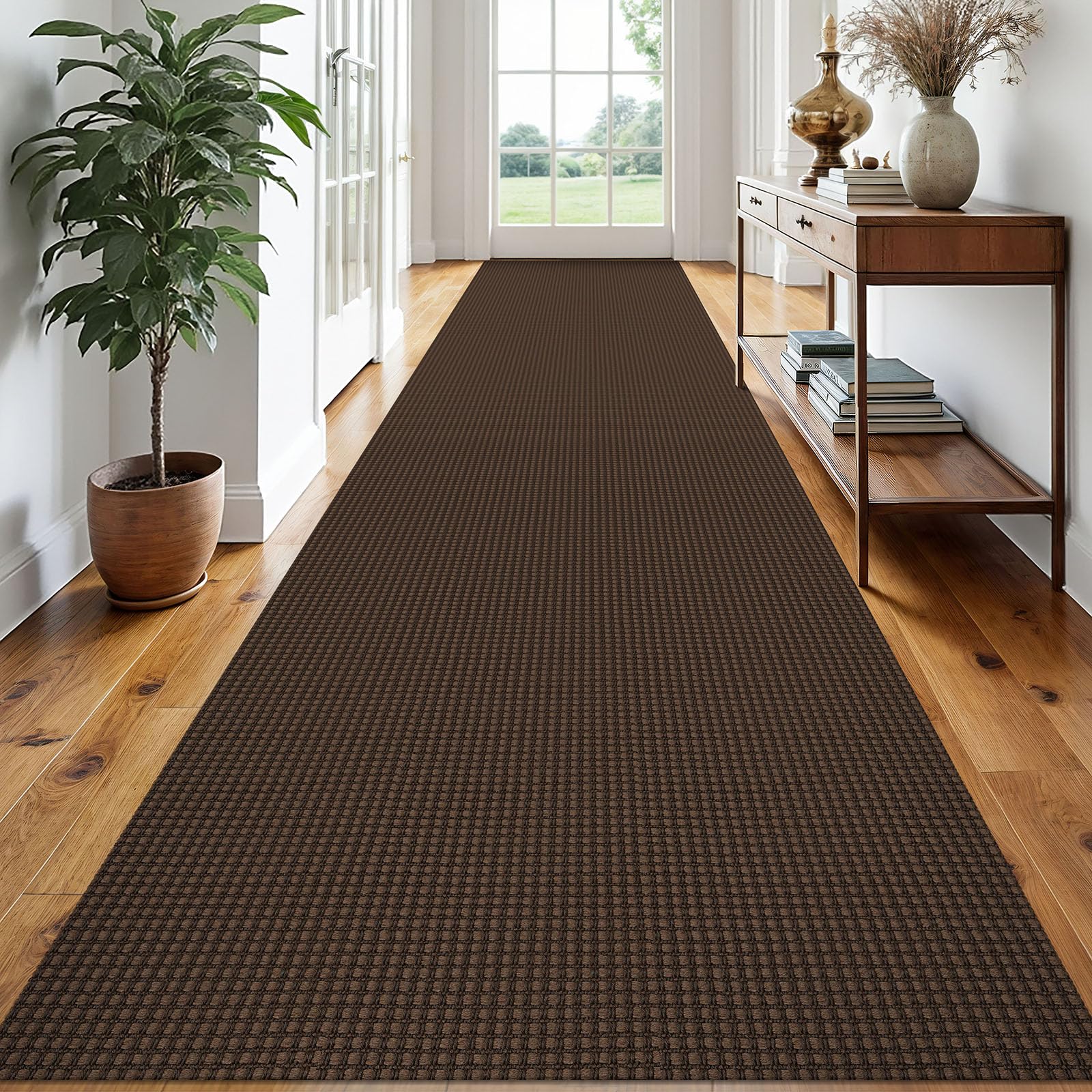 EARTHALL Woven Runner Rug 2x5 Ft Washable Runners for Hallways Cotton Non Slip Rubber Backed Kitchen Runner Braided Indoor Floor Carpet for Entryway, Hallway, Kitchen, Bedroom, Orange/Tan/Brown