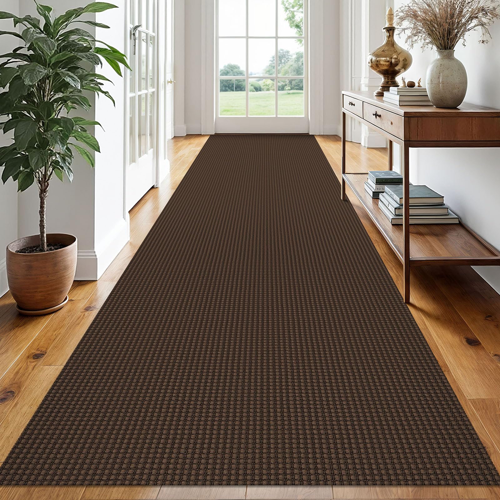 EARTHALL Woven Runner Rug 2x5 Ft Washable Runners for Hallways Cotton Non Slip Rubber Backed Kitchen Runner Braided Indoor Floor Carpet for Entryway, Hallway, Kitchen, Bedroom, Orange/Tan/Brown