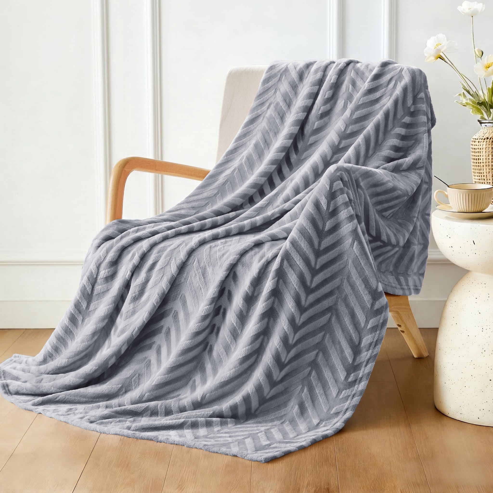 Whale Flotilla Flannel Fleece Throw Blanket for Couch Sofa Bed, Lightweight Breathable Soft Throws Plush Fluffy Chevron Design Decorative Blankets for All Season, 50x60 Inch, Coral