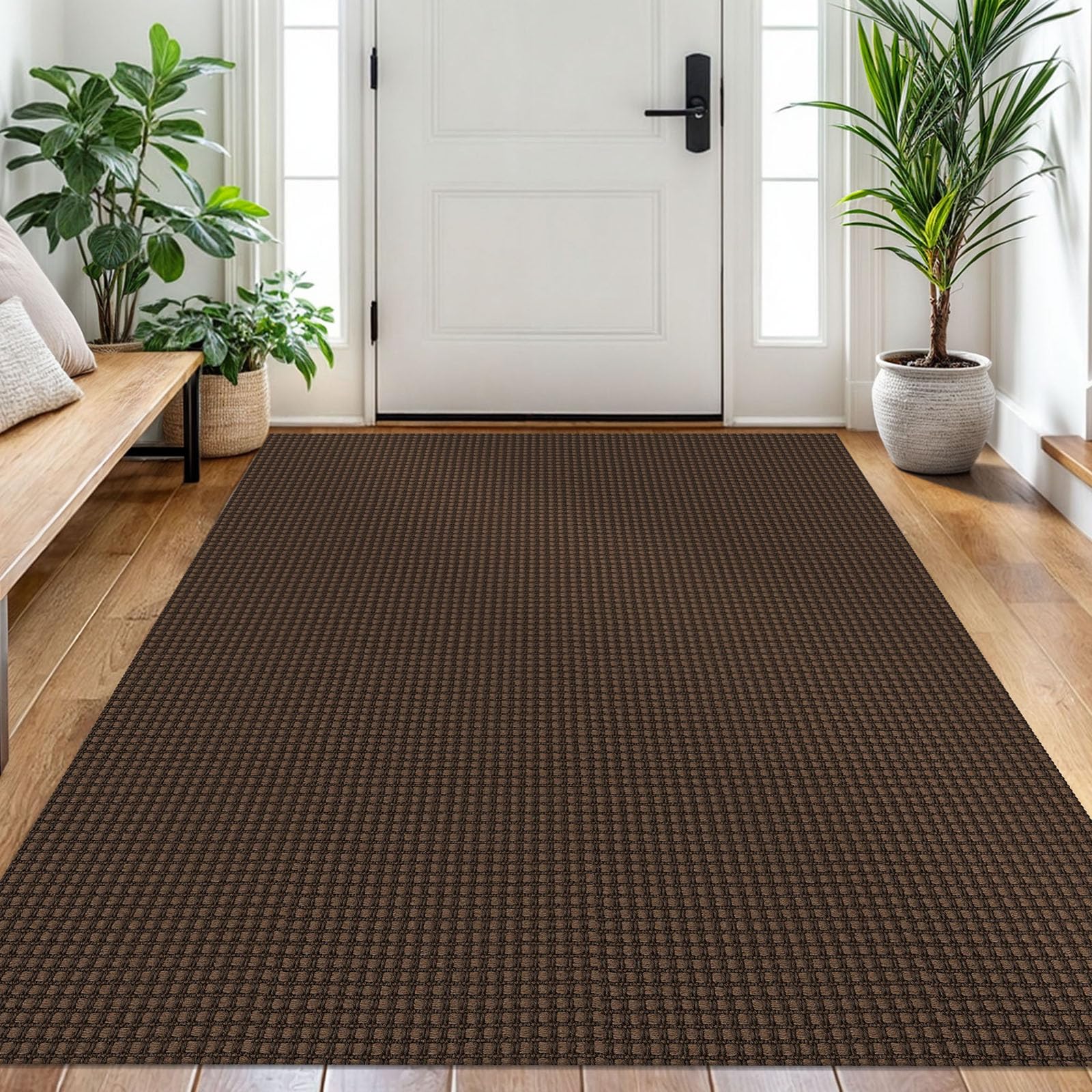 EARTHALL Woven Runner Rug 2x5 Ft Washable Runners for Hallways Cotton Non Slip Rubber Backed Kitchen Runner Braided Indoor Floor Carpet for Entryway, Hallway, Kitchen, Bedroom, Orange/Tan/Brown