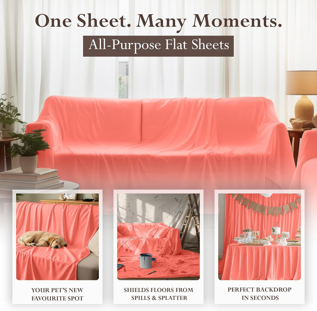 Utopia Bedding Flat Sheet - 1 Pack (Queen, Coral) - Soft Brushed Microfiber Fabric - Shrinkage & Fade Resistant Top Sheet - Easy Care Bed Sheet