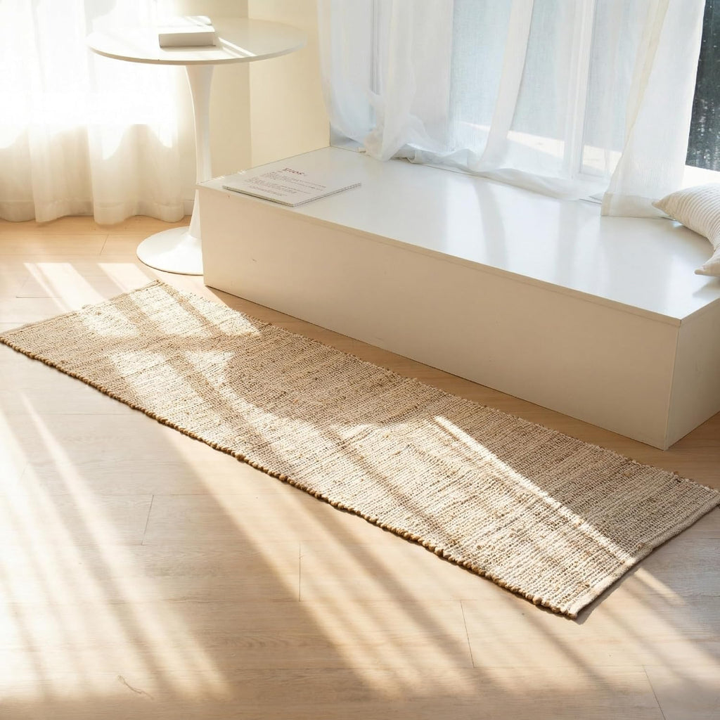 Jute-Cotton Rug 2x6 – Luxurious Natural Hallway Runner with Non-Slip Backing, Low-Profile Kitchen Rug for Entryway, Boho Decor, or High-Traffic Areas – Eco-Friendly 2x6 Jute Cotton