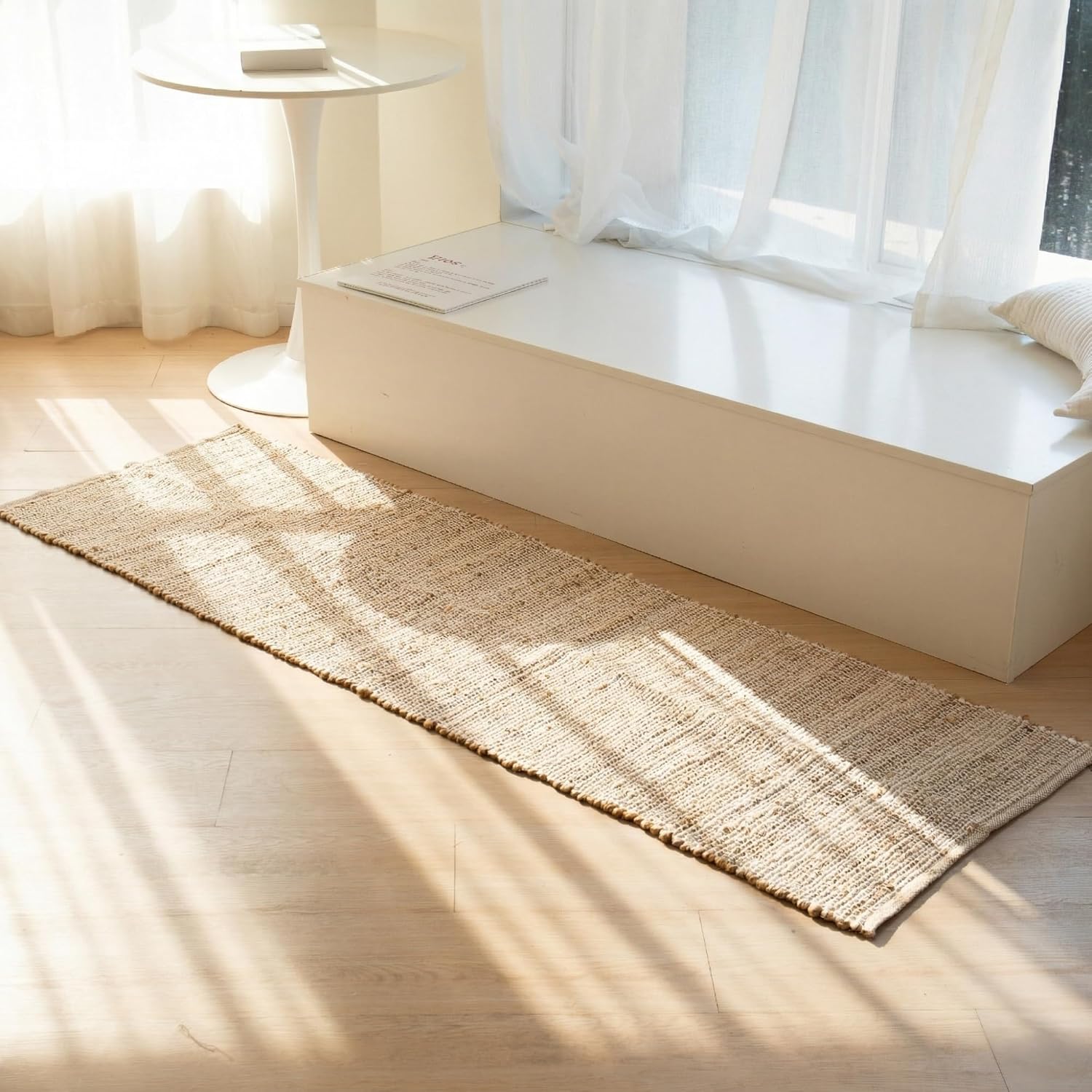 Jute-Cotton Rug 2x6 – Luxurious Natural Hallway Runner with Non-Slip Backing, Low-Profile Kitchen Rug for Entryway, Boho Decor, or High-Traffic Areas – Eco-Friendly 2x6 Jute Cotton