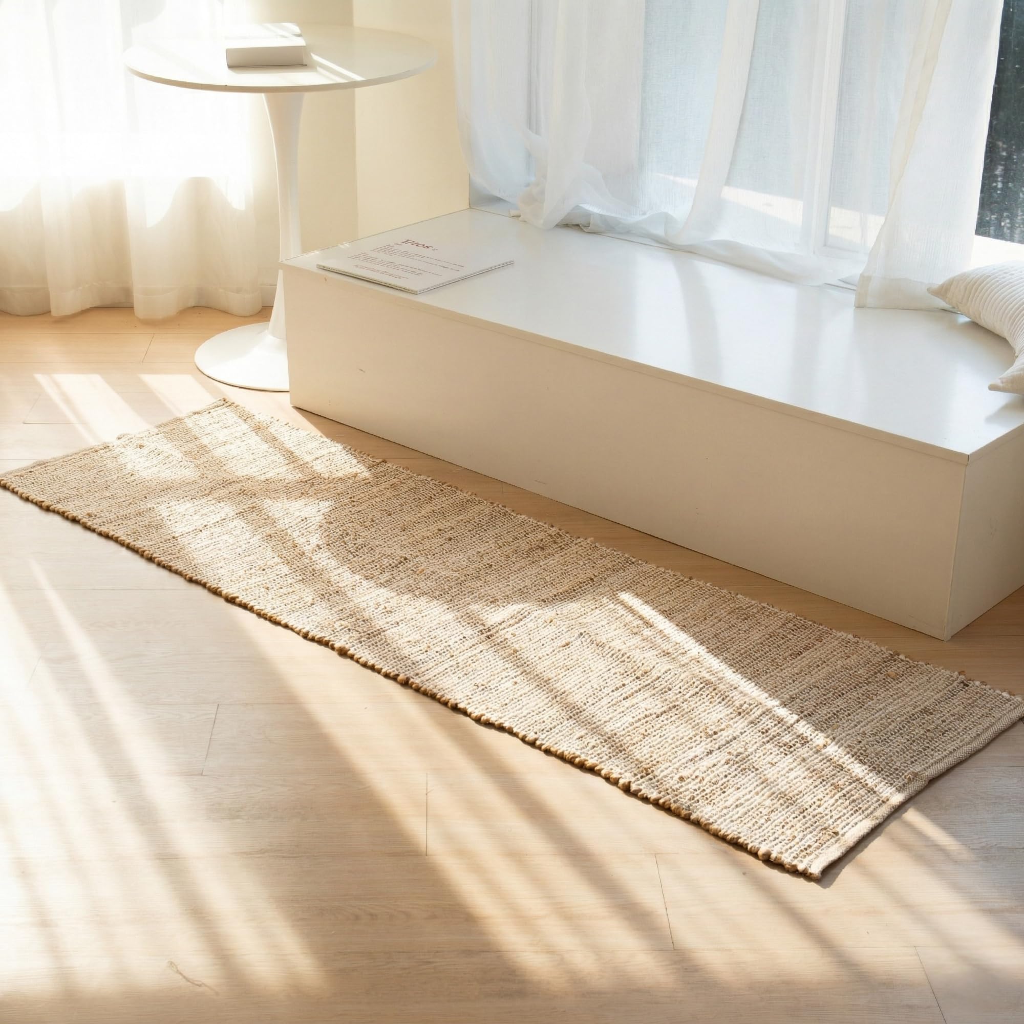 Jute-Cotton Rug 2x6 – Luxurious Natural Hallway Runner with Non-Slip Backing, Low-Profile Kitchen Rug for Entryway, Boho Decor, or High-Traffic Areas – Eco-Friendly 2x6 Jute Cotton