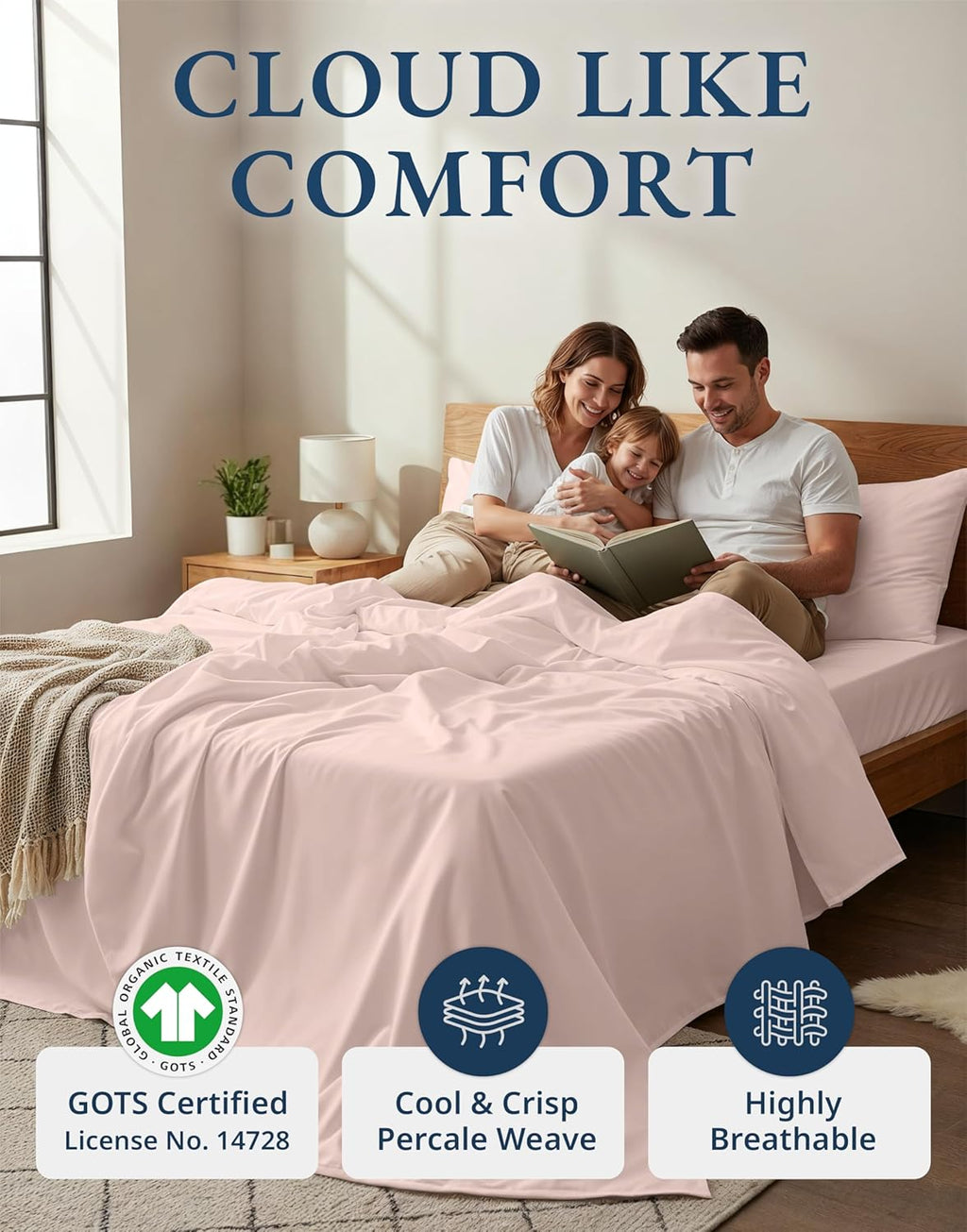 LANE LINEN Eco Friendly 100% Organic Cotton Twin Sheet Set, Hotel Quality Premium Bedding Sheets & Pillowcases Set Twin Size, Soft & Comfy Percale Sheets, Machine Wash Bed Sheets- Sepia Rose