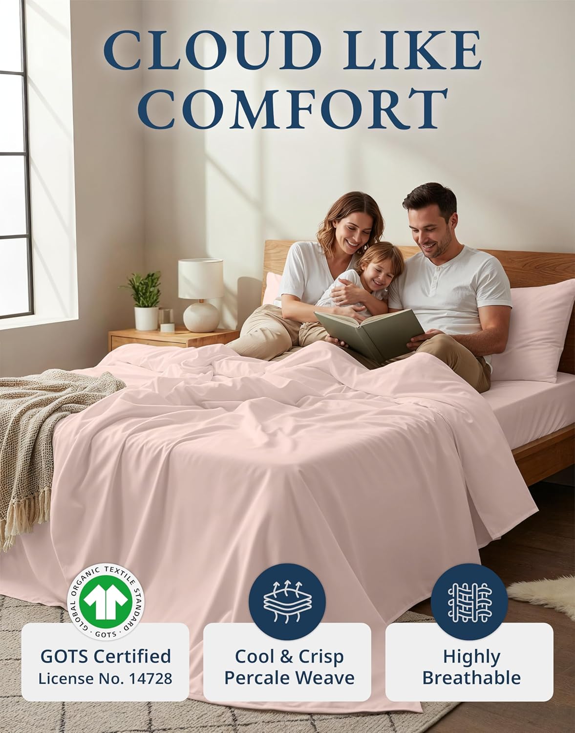 LANE LINEN Eco Friendly 100% Organic Cotton Twin Sheet Set, Hotel Quality Premium Bedding Sheets & Pillowcases Set Twin Size, Soft & Comfy Percale Sheets, Machine Wash Bed Sheets- Sepia Rose