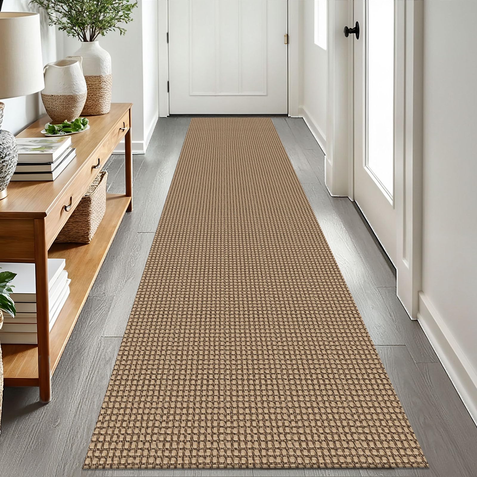 EARTHALL Woven Runner Rug 2x5 Ft Washable Runners for Hallways Cotton Non Slip Rubber Backed Kitchen Runner Braided Indoor Floor Carpet for Entryway, Hallway, Kitchen, Bedroom, Orange/Tan/Brown