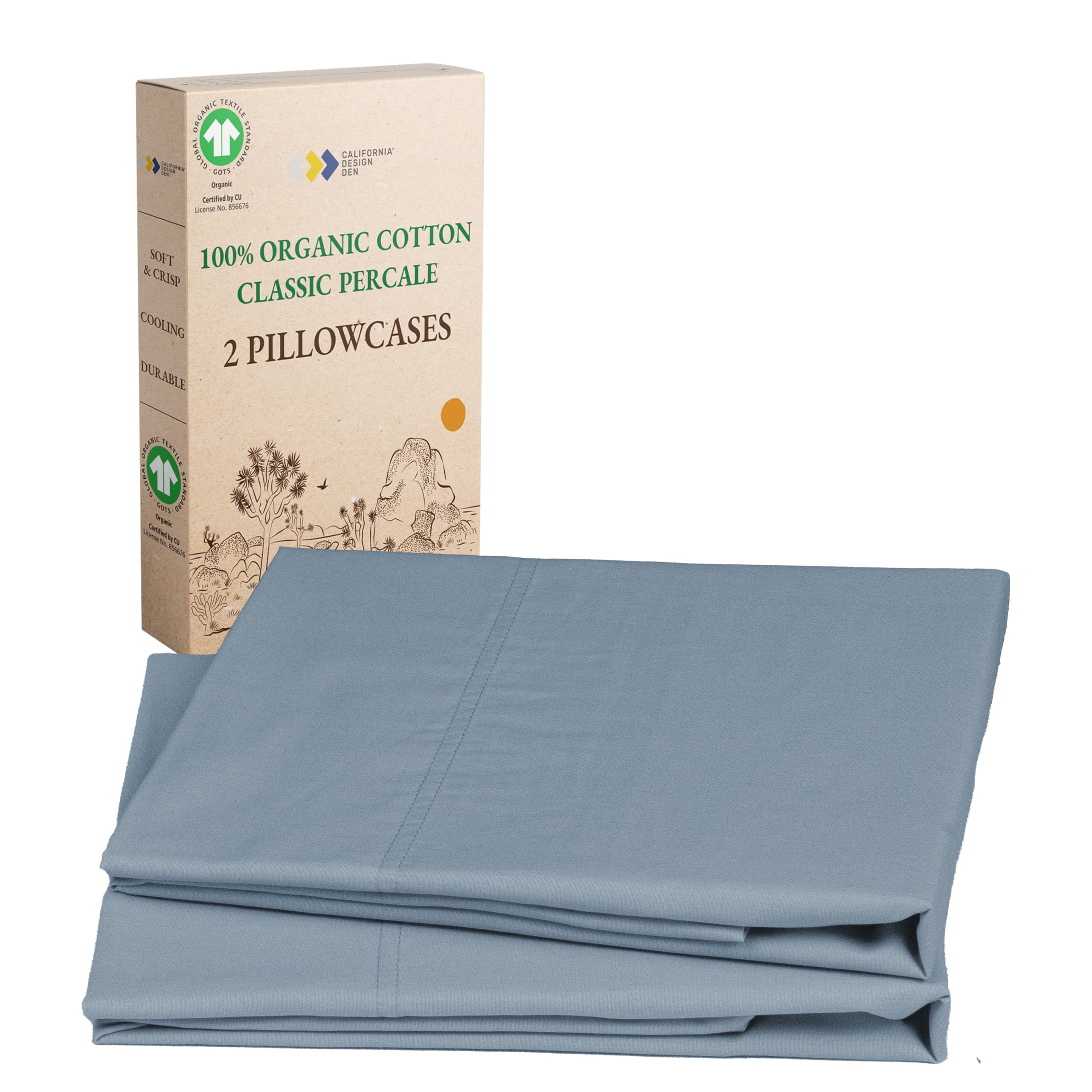 California Design Den 100% Organic Cotton Pillow Cases Queen/Standard Set of 2, Soft & Crisp Percale Weave Cotton Pillowcases (Bright White)