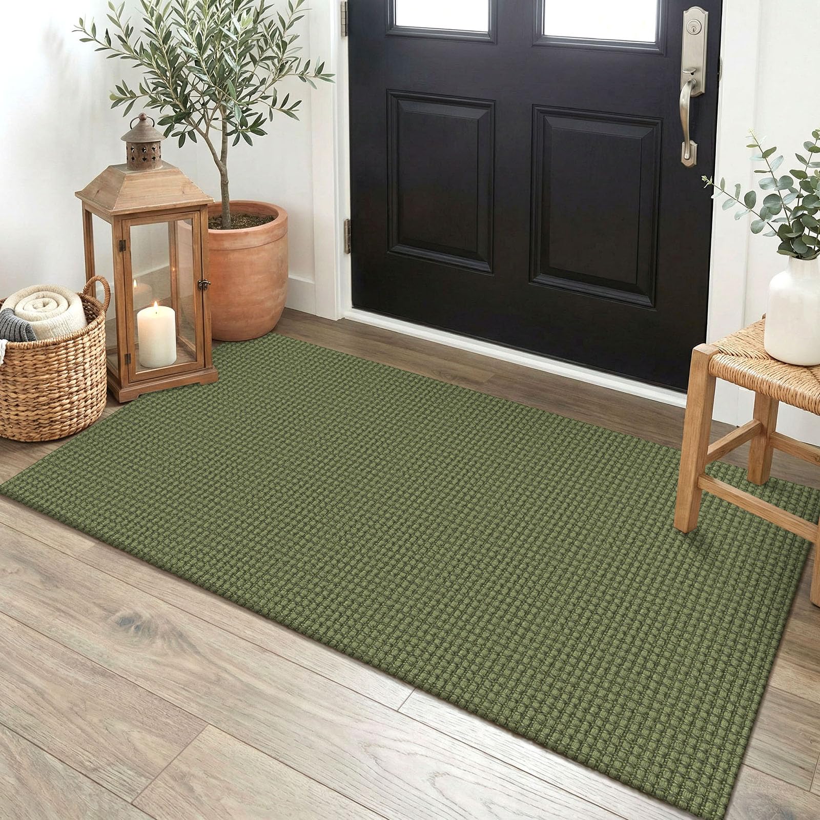 EARTHALL Woven Runner Rug 2x5 Ft Washable Runners for Hallways Cotton Non Slip Rubber Backed Kitchen Runner Braided Indoor Floor Carpet for Entryway, Hallway, Kitchen, Bedroom, Orange/Tan/Brown