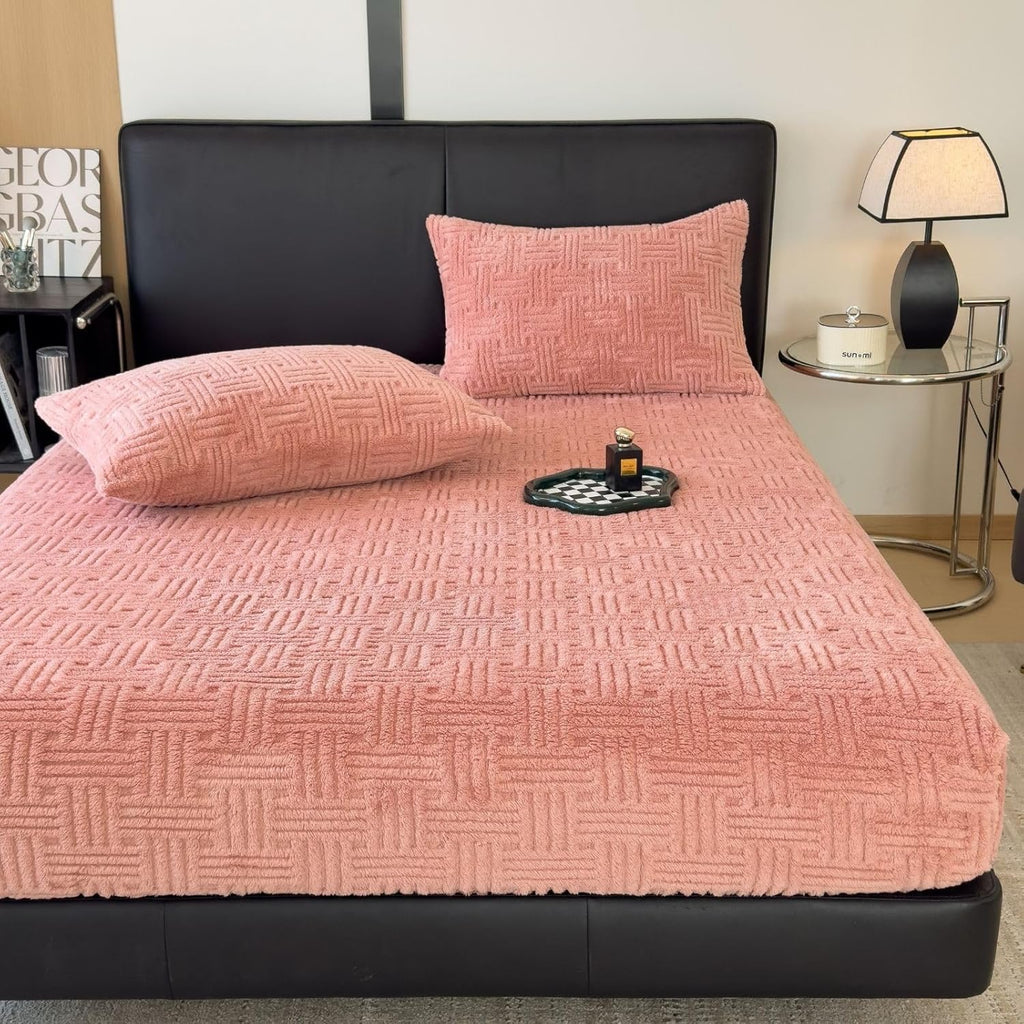 ZIQINPSQ Full Size Flannel Fitted Sheet - 1 Piece Winter Warm Deep Pocket (15") Bed Sheet, Shrink & Fade Resistant, Hotel Quality, Light Coral