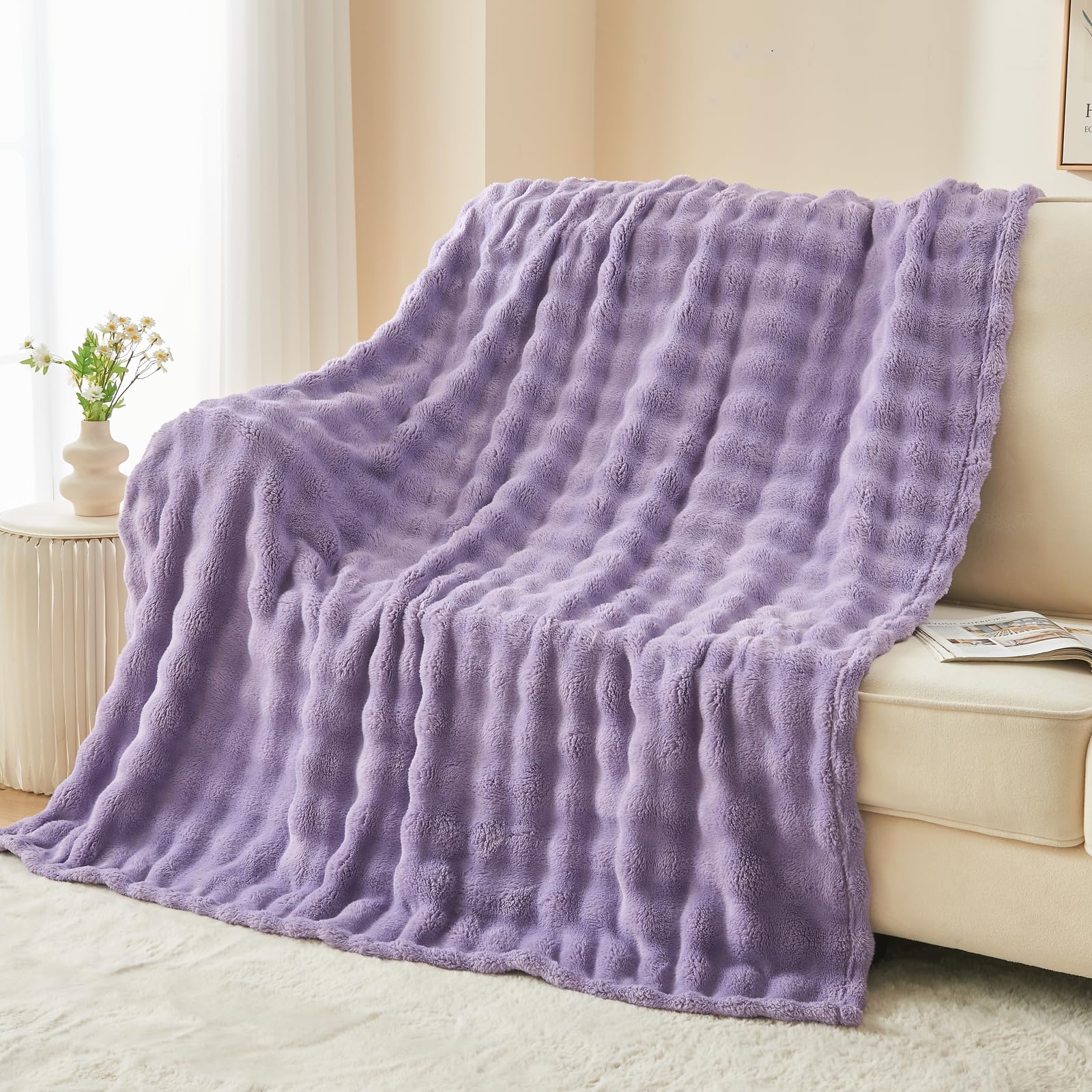 NEWCOSPLAY Throw Blanket for Couch Coral Pink Super Soft Flannel Fleece 3D Bubble Lightweight Bed Blanket All Season Use (Coral Pink, Throw(50"x60"))