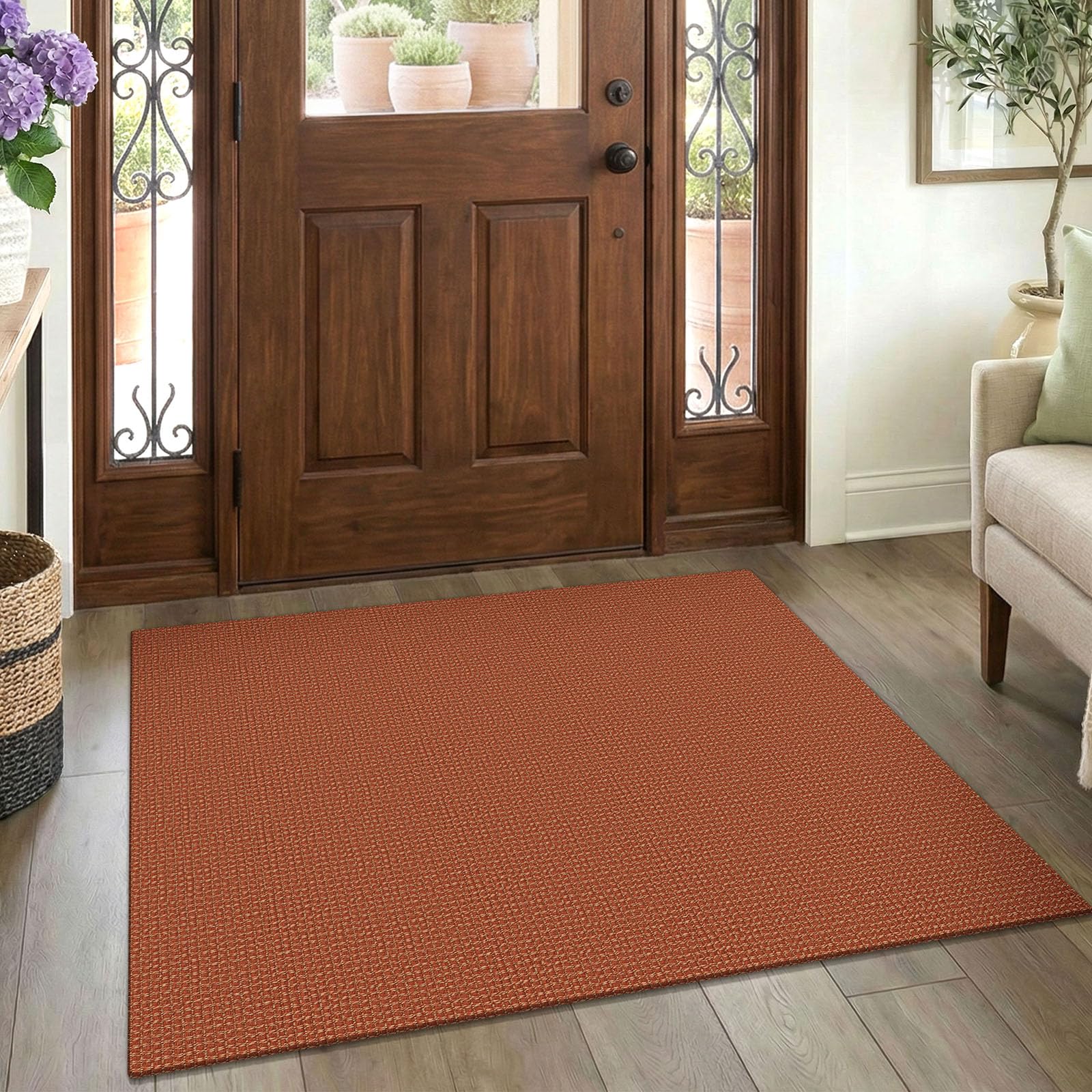 EARTHALL Woven Runner Rug 2x5 Ft Washable Runners for Hallways Cotton Non Slip Rubber Backed Kitchen Runner Braided Indoor Floor Carpet for Entryway, Hallway, Kitchen, Bedroom, Orange/Tan/Brown
