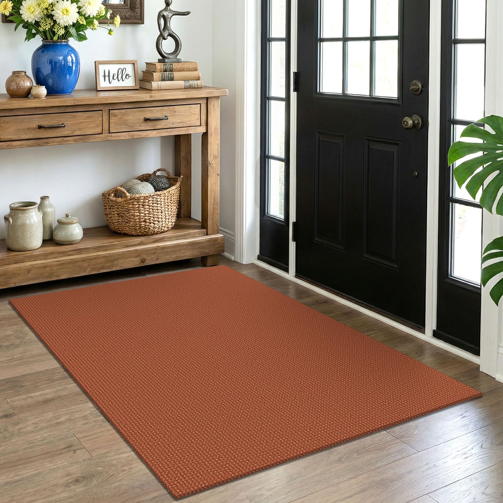 EARTHALL Woven Runner Rug 2x5 Ft Washable Runners for Hallways Cotton Non Slip Rubber Backed Kitchen Runner Braided Indoor Floor Carpet for Entryway, Hallway, Kitchen, Bedroom, Orange/Tan/Brown