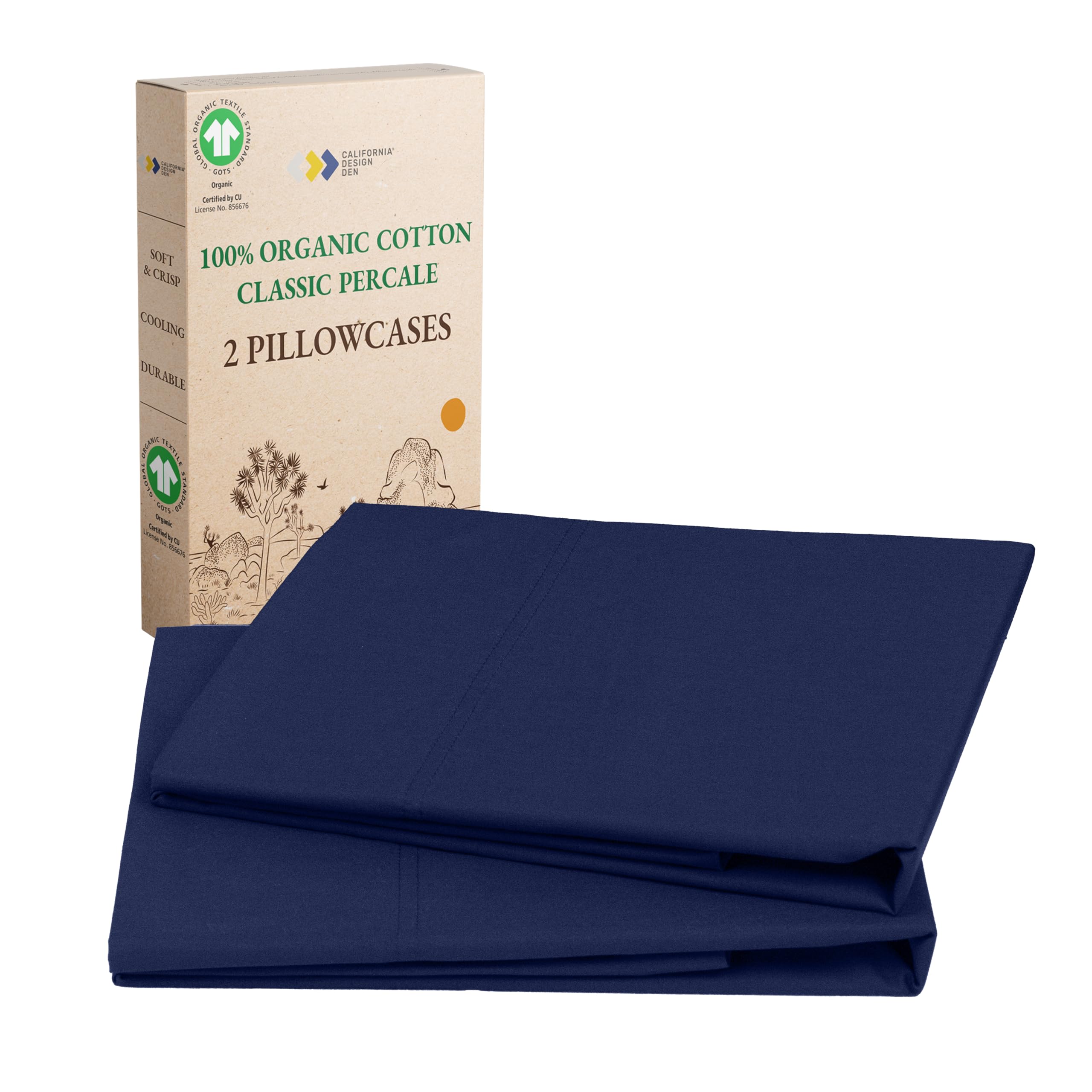 California Design Den 100% Organic Cotton Pillow Cases Queen/Standard Set of 2, Soft & Crisp Percale Weave Cotton Pillowcases (Bright White)