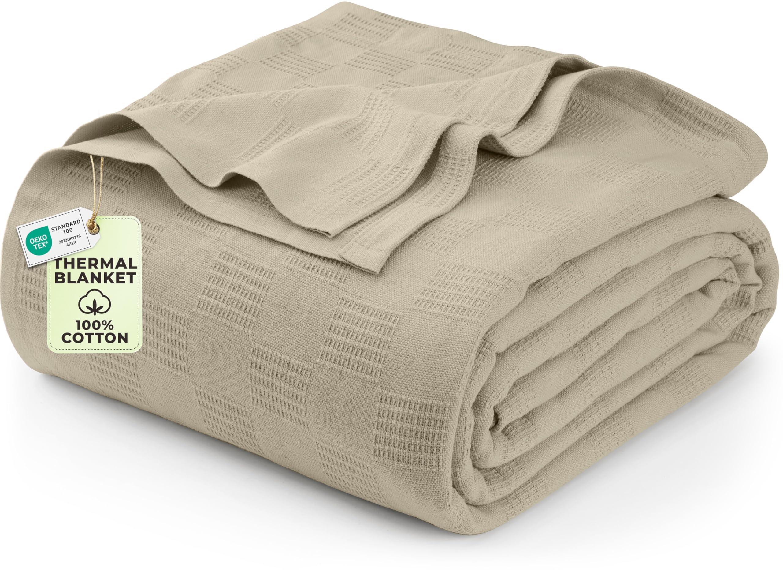 Utopia Bedding 100% Cotton Thermal Blanket Smoke Gray Queen Size Soft, Lightweight, Breathable, Cozy Spring and Summer Blankets for Bed, Home Room Decor Gifts for Women and Men (90x90 Inches)