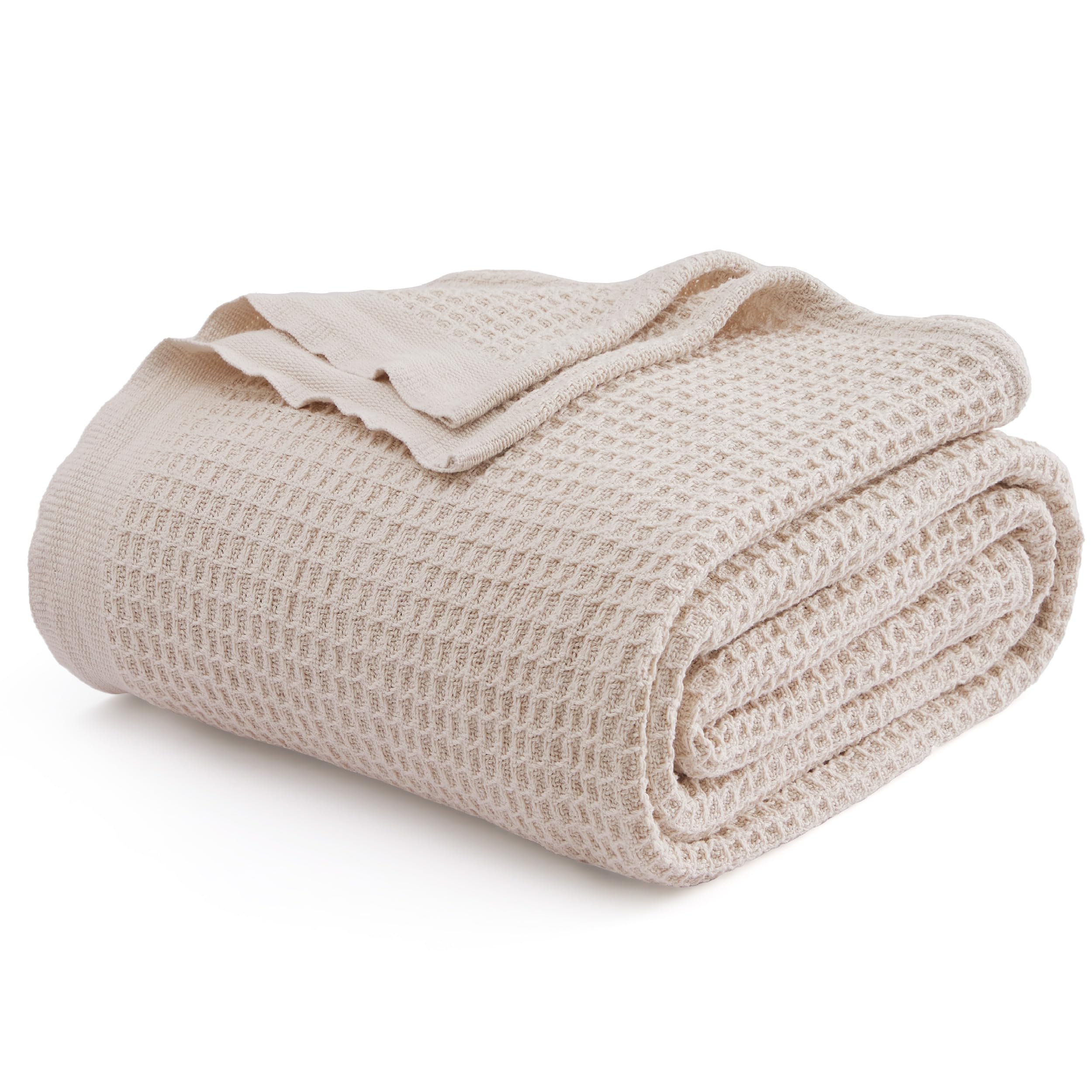 Bedsure Gentlesoft 100% Cotton Blanket Twin XL Size for College Dorm - Cooling Breathable and Soft for Summer, Waffle Weave Twin Blanket for Bed, Dorm Room Essentials, White, 66x90 inches