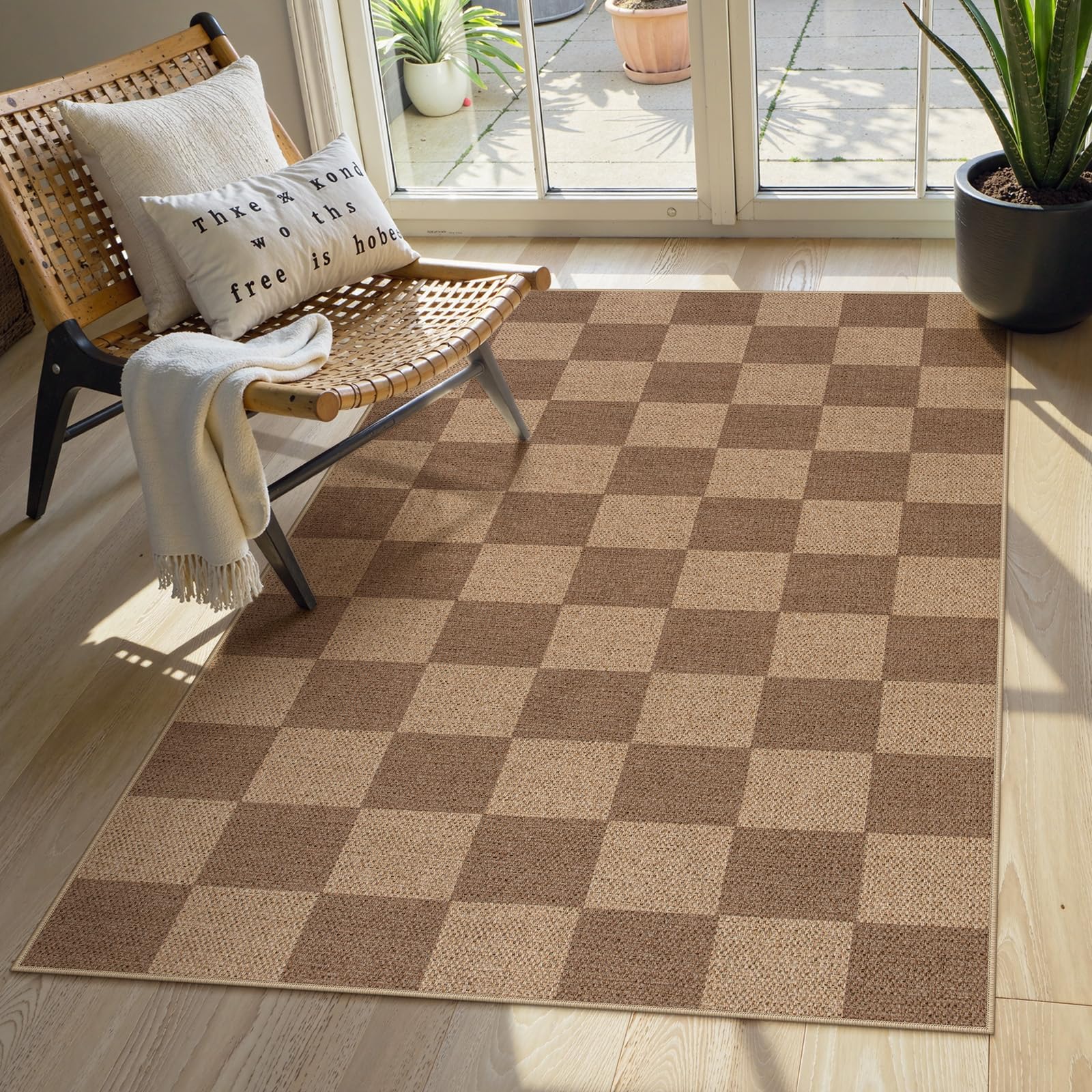 Lahome Colette Checkered Easy Jute Runner Rug, 2x8 Hallway Kitchen Runner Rug Non Slip Washable Outdoor Carpet for Entryway Indoor, Checkerboard Black Indoor Outdoor Carpet for Hallway 8ft Entry