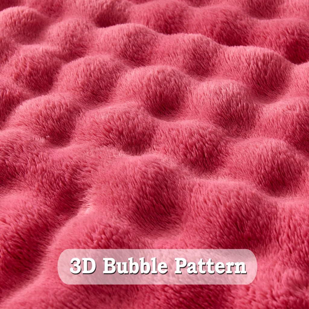 Wajade Soft Fleece Throw Blanket for Couch, 60x80 Inches 3D Bubble Decorative Cozy Fuzzy Flannel Blanket, Lightweight Warm Blanket for Bed Office, Coral Pink