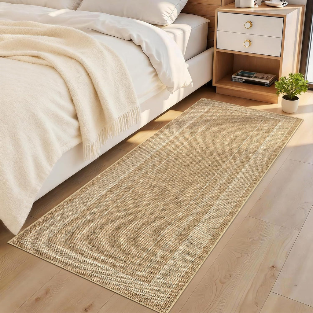 2x6 Runner Rug for Hallway Modern Solid Washable Kitchen Rugs Non Slip Outdoor Patio Runner Rugs Indoor Outdoor Easy Jute Rug Neutral Easy Jute Runners for Porch Entryway Living Room Bedroom, Natural
