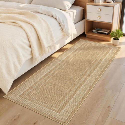 2x6 Runner Rug for Hallway Modern Solid Washable Kitchen Rugs Non Slip Outdoor Patio Runner Rugs Indoor Outdoor Easy Jute Rug Neutral Easy Jute Runners for Porch Entryway Living Room Bedroom, Natural