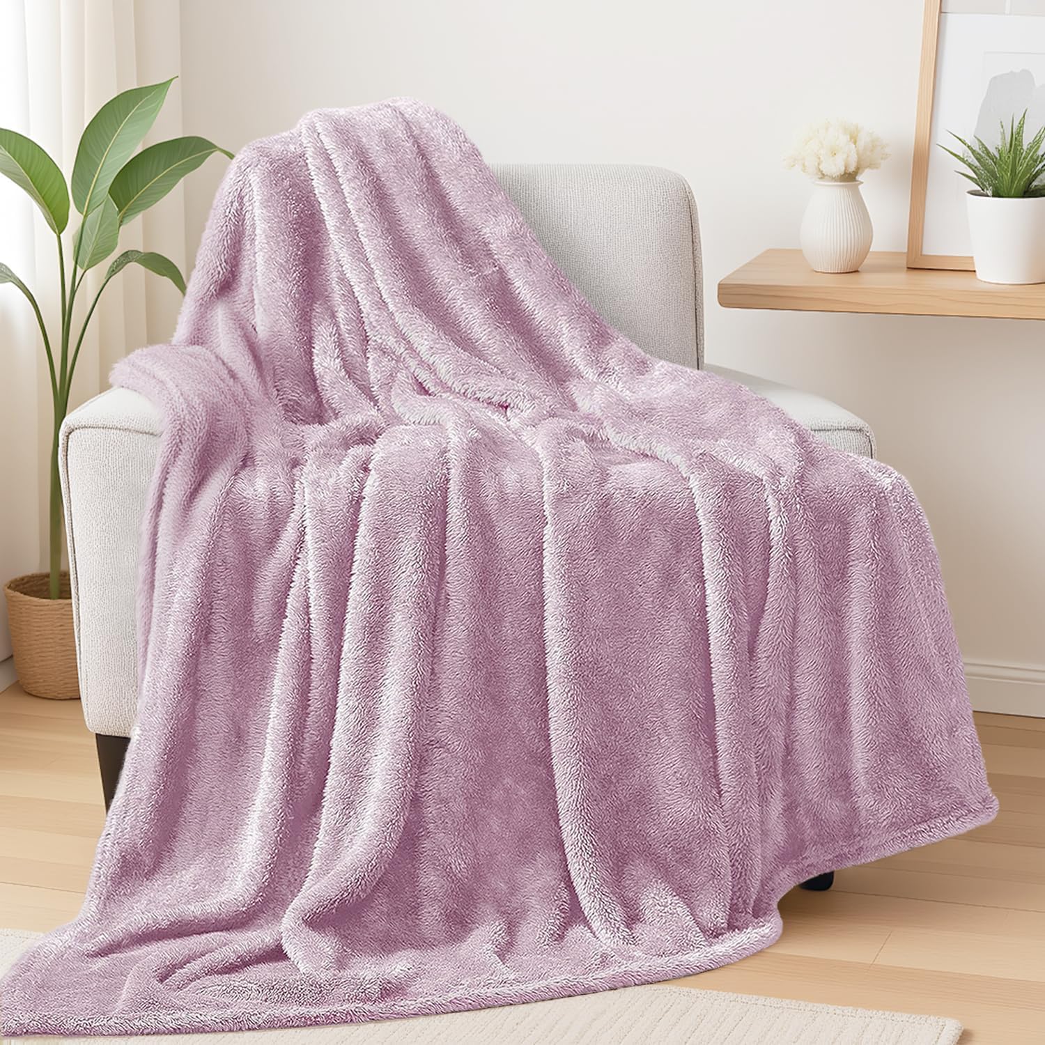 Exclusivo Mezcla Plush Fuzzy Fleece Throw Blanket Extra Large, Super Soft, Fluffy and Warm Blankets for Couch, Bed, All Season Use (50x70 Inches, Pink)