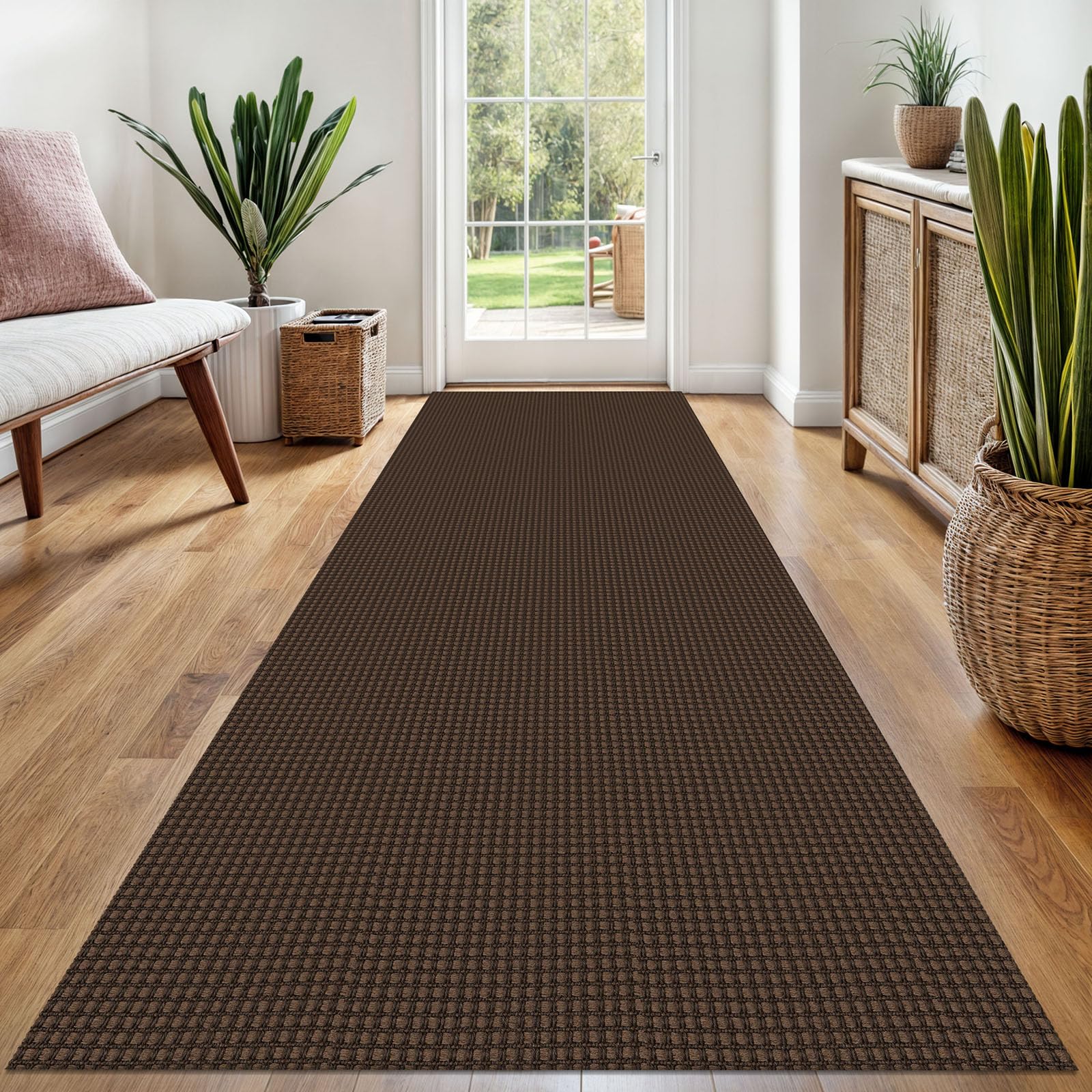 EARTHALL Woven Runner Rug 2x5 Ft Washable Runners for Hallways Cotton Non Slip Rubber Backed Kitchen Runner Braided Indoor Floor Carpet for Entryway, Hallway, Kitchen, Bedroom, Orange/Tan/Brown